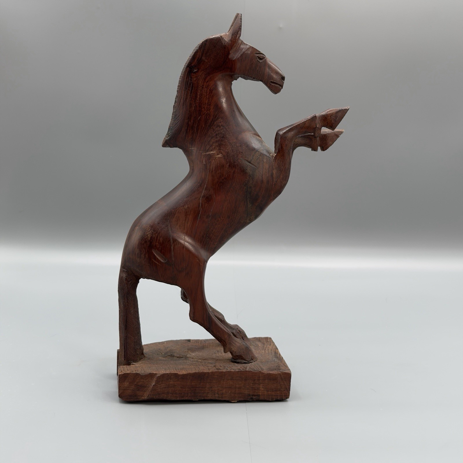 VTG Hand Carved Wood Rearing Horse Figurine 11.5” Heavy Folk Art Sculpture