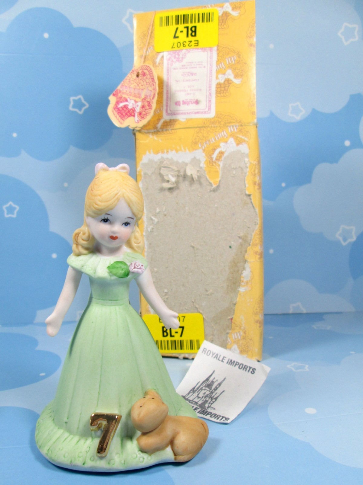 Enesco Growing Up Girls Birthday Age 7 Blonde Green Dress E2307 In Box