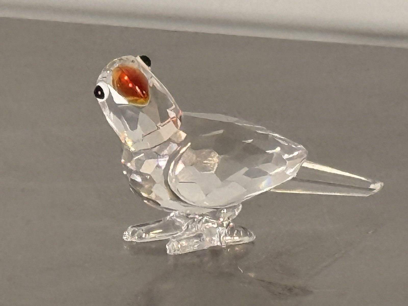 Swarovski Crystal Mini Parrot Bird Figurine Fire Opal Orange Beak Retired