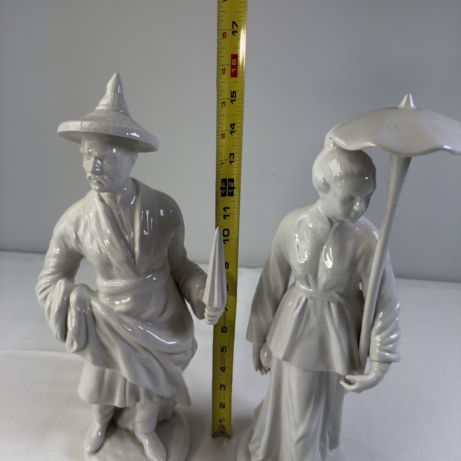 Ethan Allen White Porcelain Statues Set of 2 Italy Asian Figurines 16” RN 48864