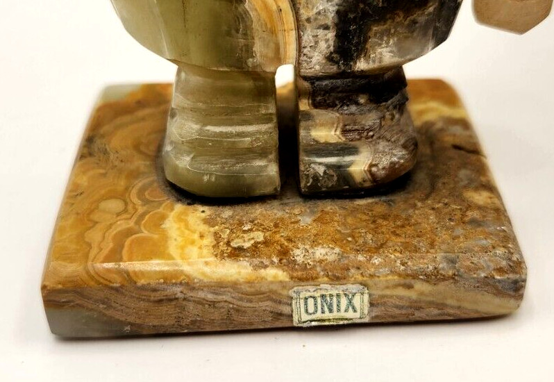 Pair Of Carved 9.25″ Onyx Stone Monk Figures Both Have Repairs