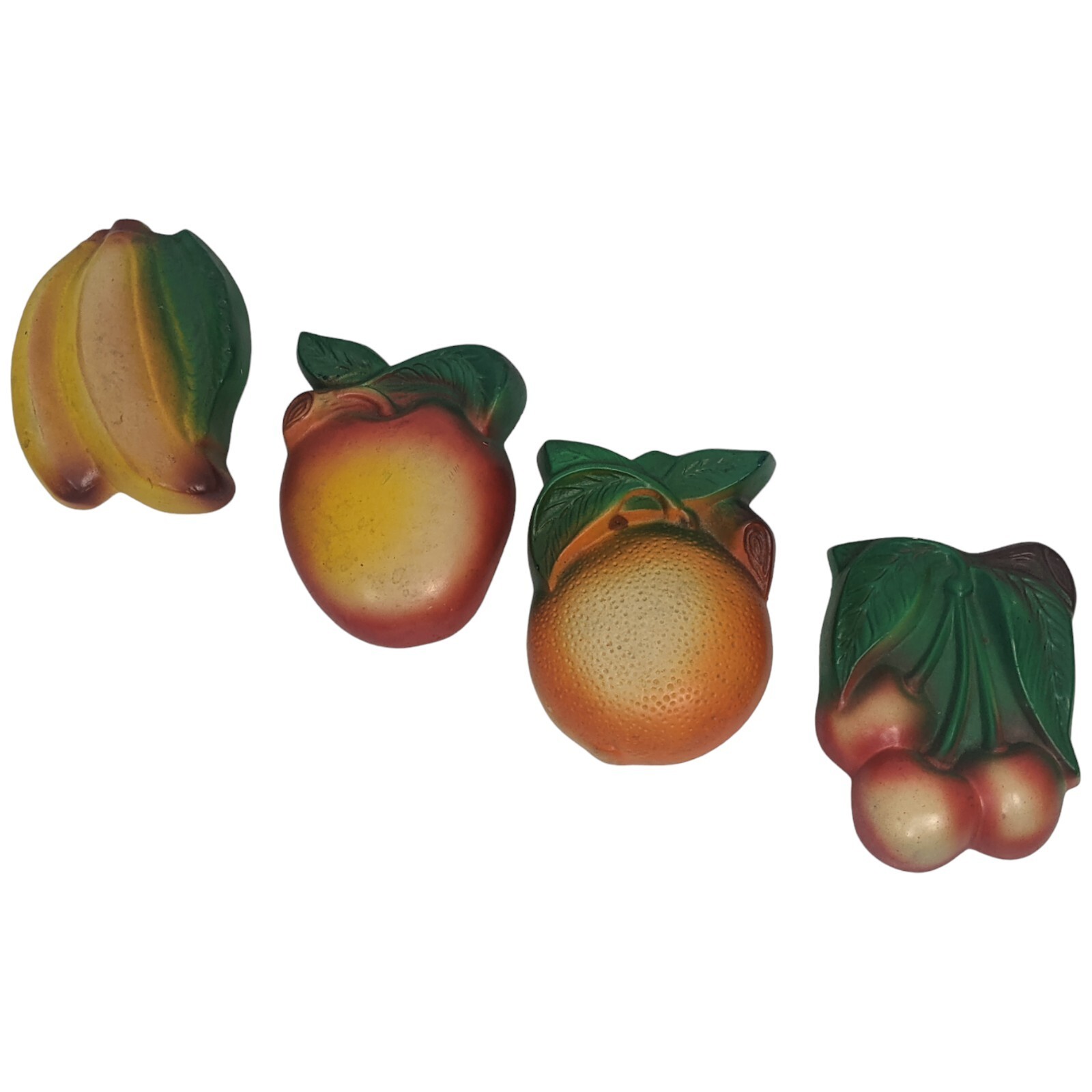 Chalkware Fruit Wall Hanging Plaque Decor Plaster Granny Core Vtg 4 piece Set
