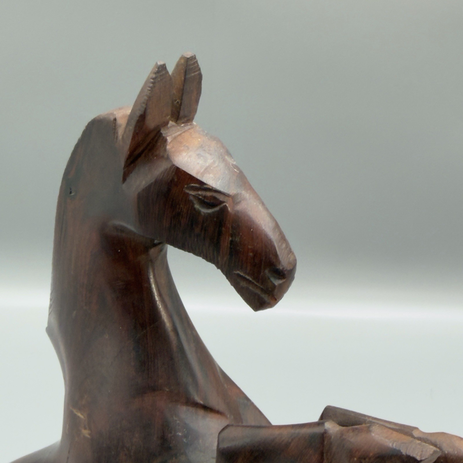 VTG Hand Carved Wood Rearing Horse Figurine 11.5” Heavy Folk Art Sculpture
