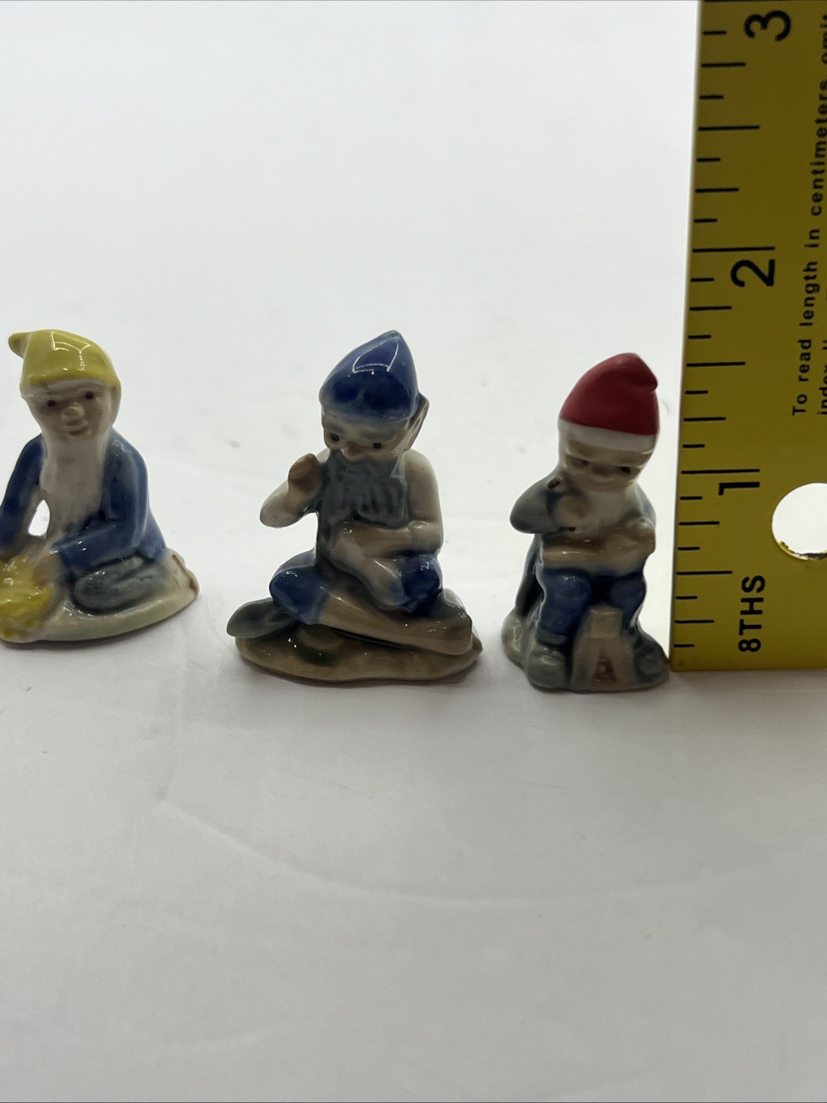 (3) WADE WHIMSIES Ireland MINI Workbench Pixie LEPRECHAUN Gnome Elf Red Blue Hat
