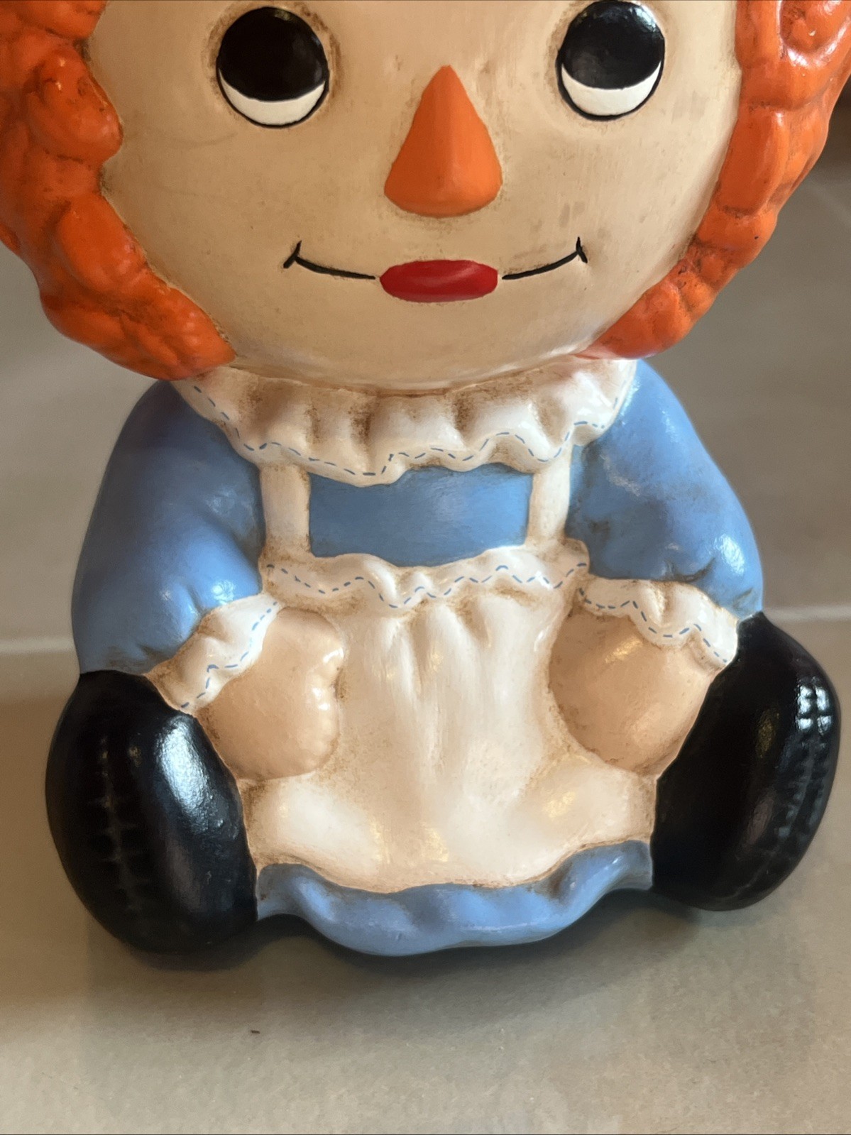 Raggedy Ann and Andy Doll Ceramic Yozie Mold Hand Painted Vintage 1970s Sitting