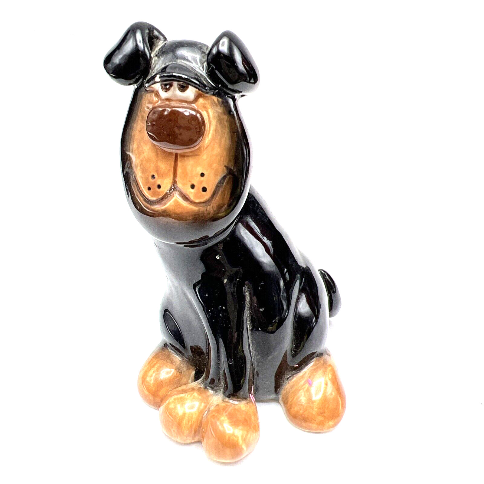 Douglas Russ Berrie Black Brown Dog Rottweiler Ceramic Figurine 4×3”
