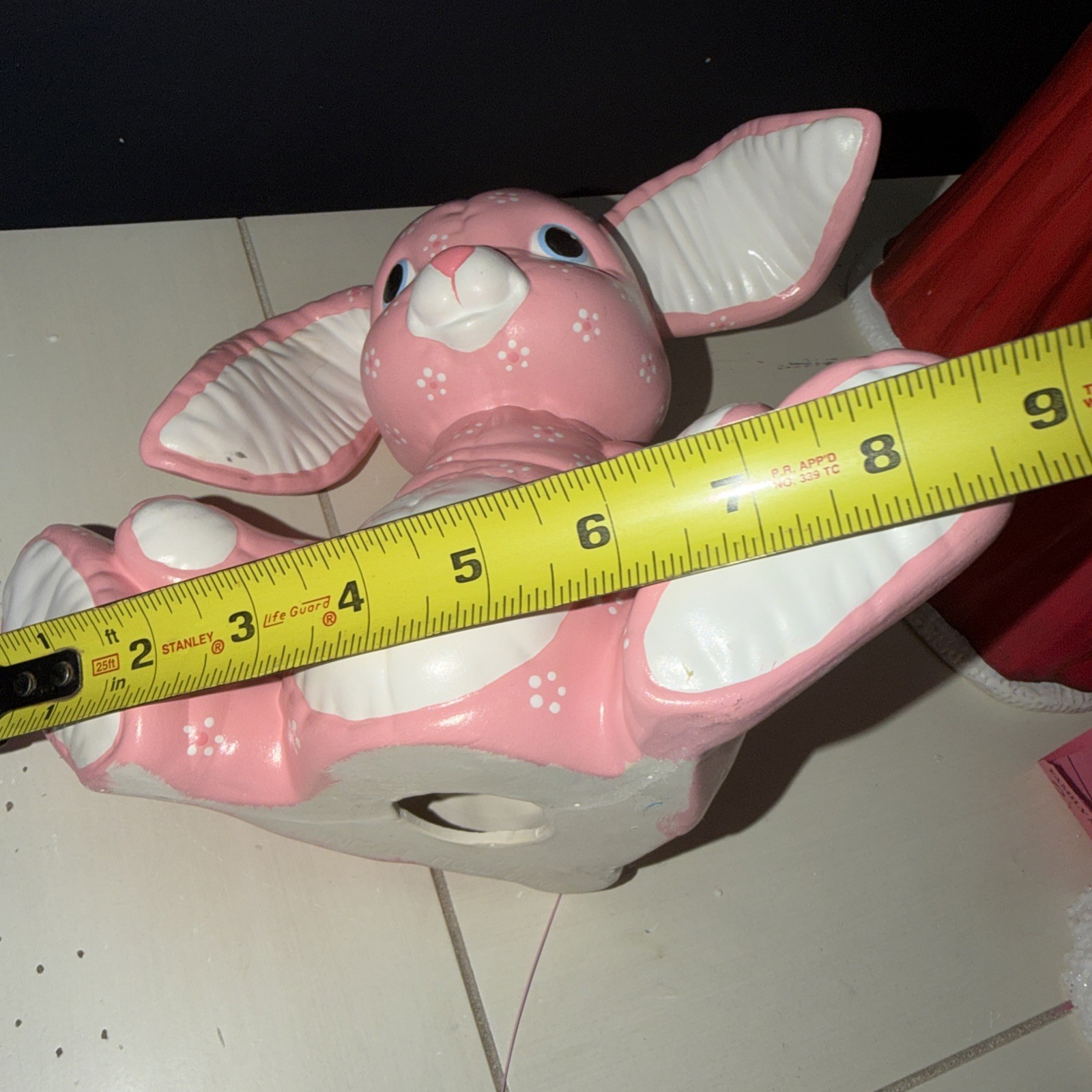 Kimple Mold Ceramic Pink Quilted Handpainted Easter Bunny 9 Inch VTG 1985