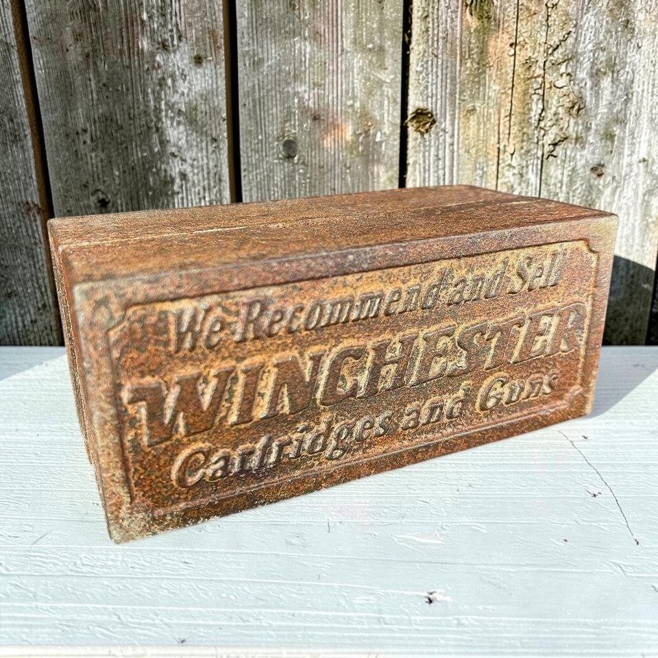 Winchester Cast Iron Coin Bank With Raised Lettering (4″ x 2″ x 2″)