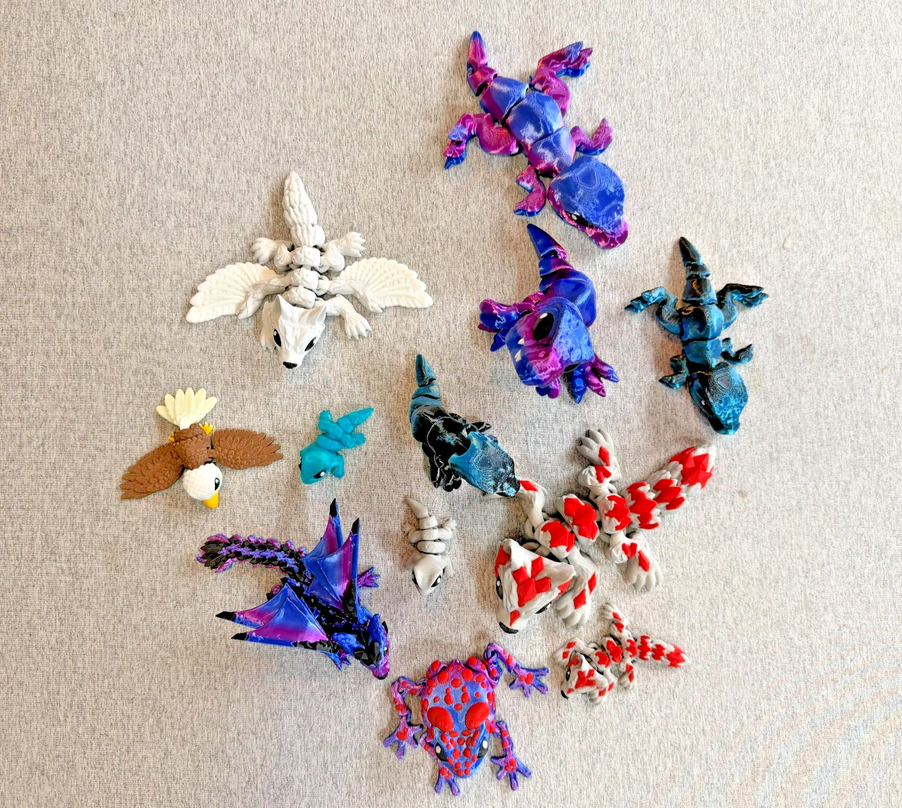 3D Printed Articulating Fantasy Figures/Dragons/Frogs/Wolf/Lizard/Dinosaurs More