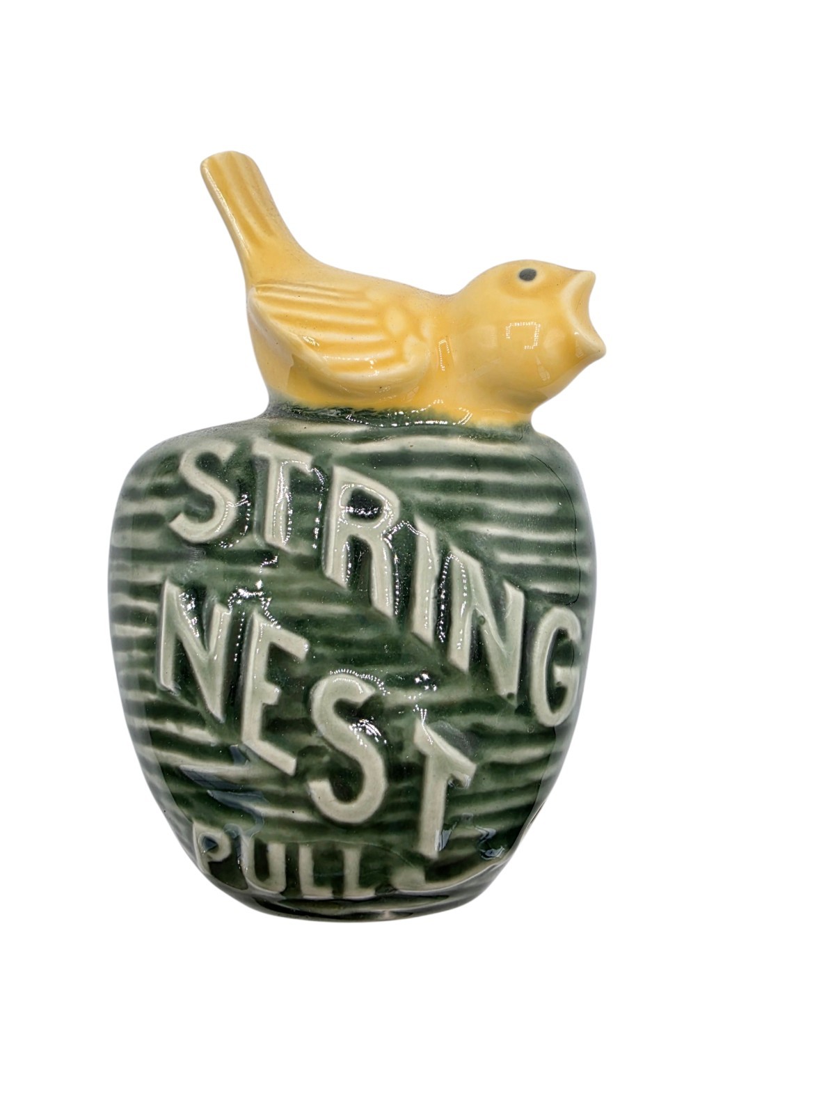 Vintage Ceramic String Nest Pull Yellow Bird Hanging String Holder Wall Mount
