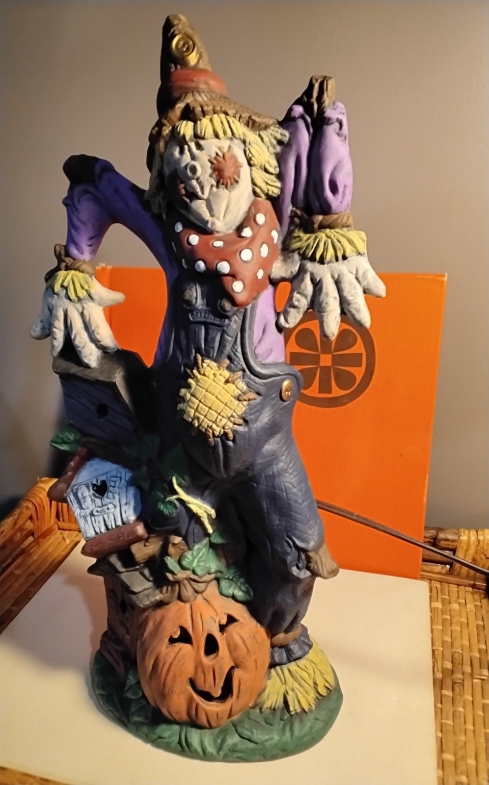 Vintage Scarecrow Hand Painted Ceramic Mold Halloween 15″ tall