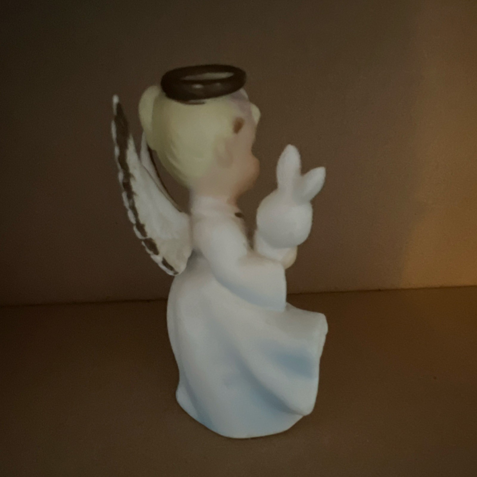 Lefton Porcelain Angel Figurine Holding Rabbit Hand Painted Matte Sculpture