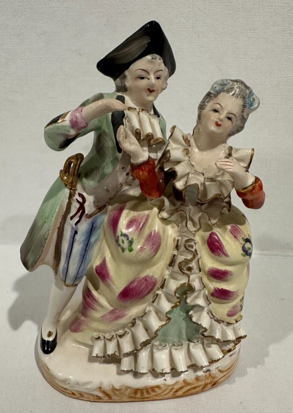 Wales Bone China Dancing Couple Figurine 6″ Tall Green Crossed Swords Mark