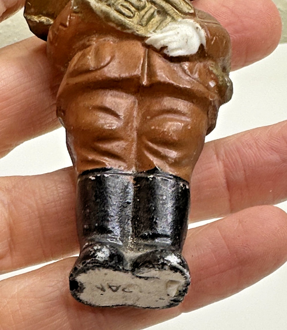 Vintage Figurine Military WWI Man Playing Horn Ceramic Japan Brown Outfit 3.5 in