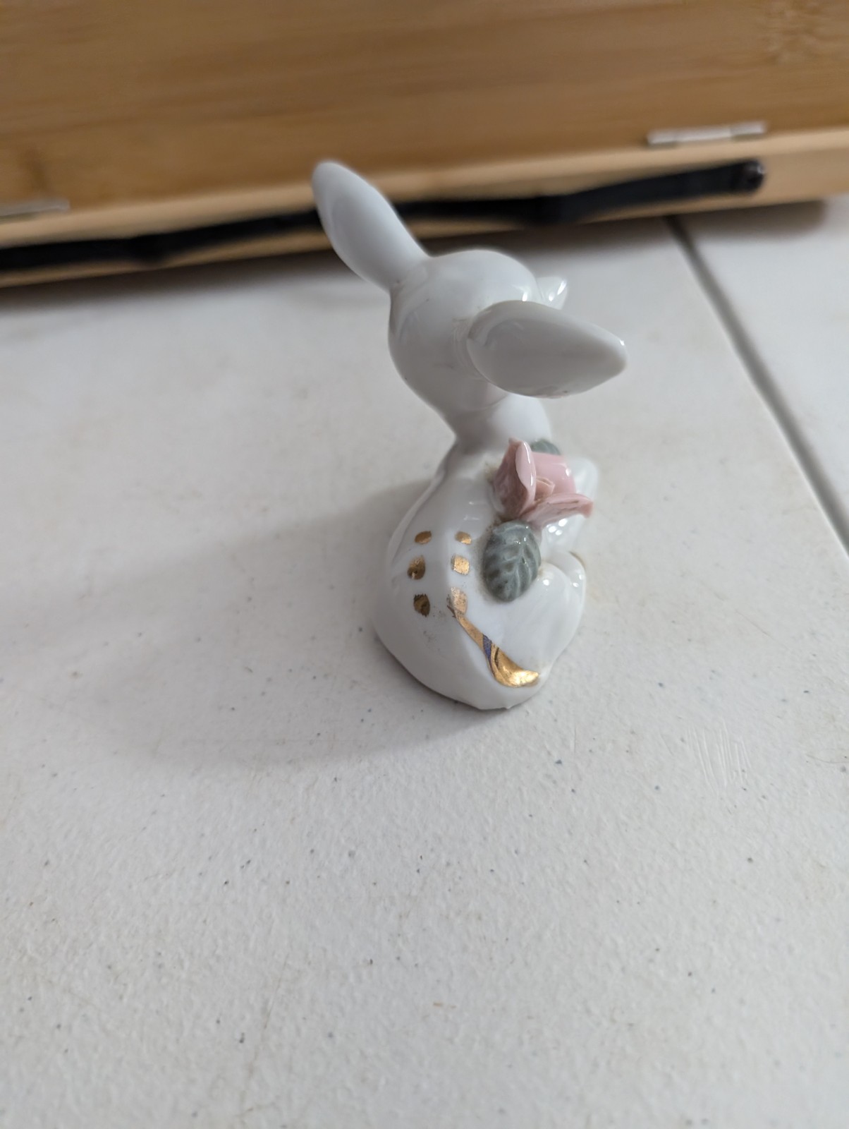 Vintage 1960s Porcelain White And Gold Deer Fawn