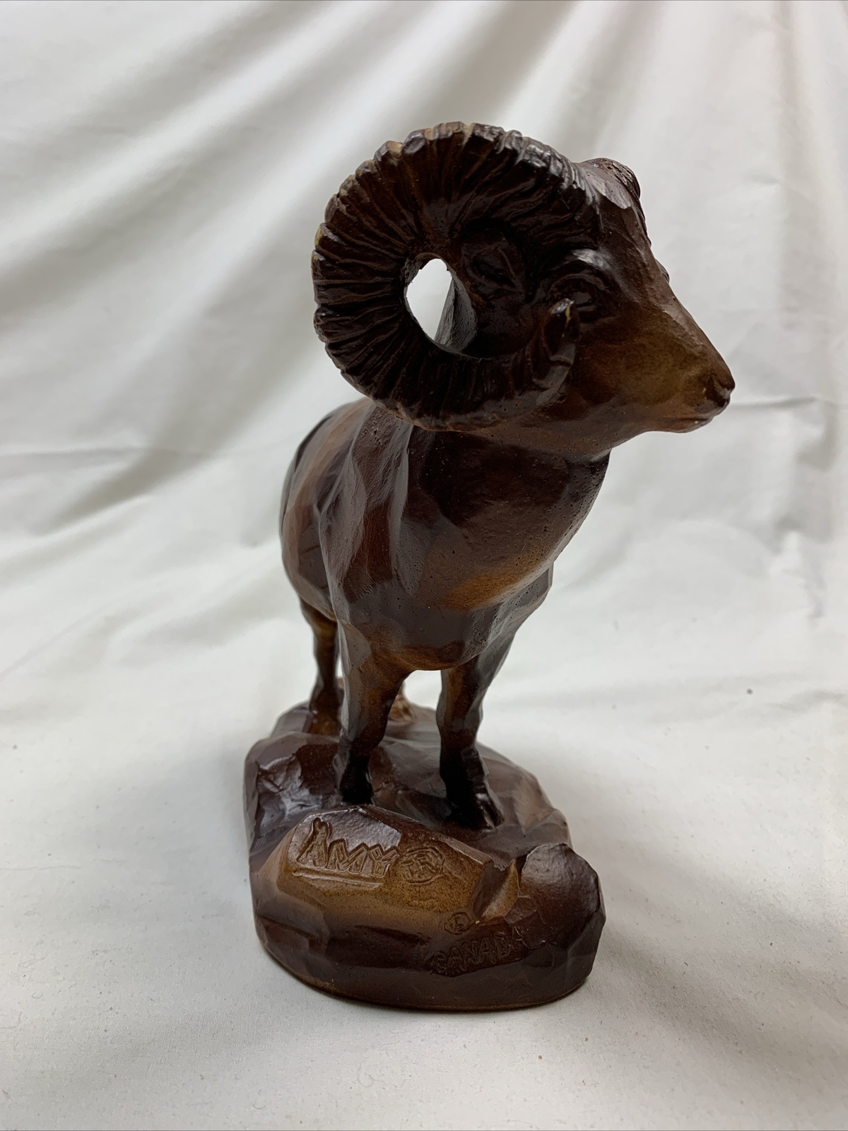 Vintage Amy Artcrafts Resin Sculpture Big Horn Ram Made in Calgary B.C. Canada