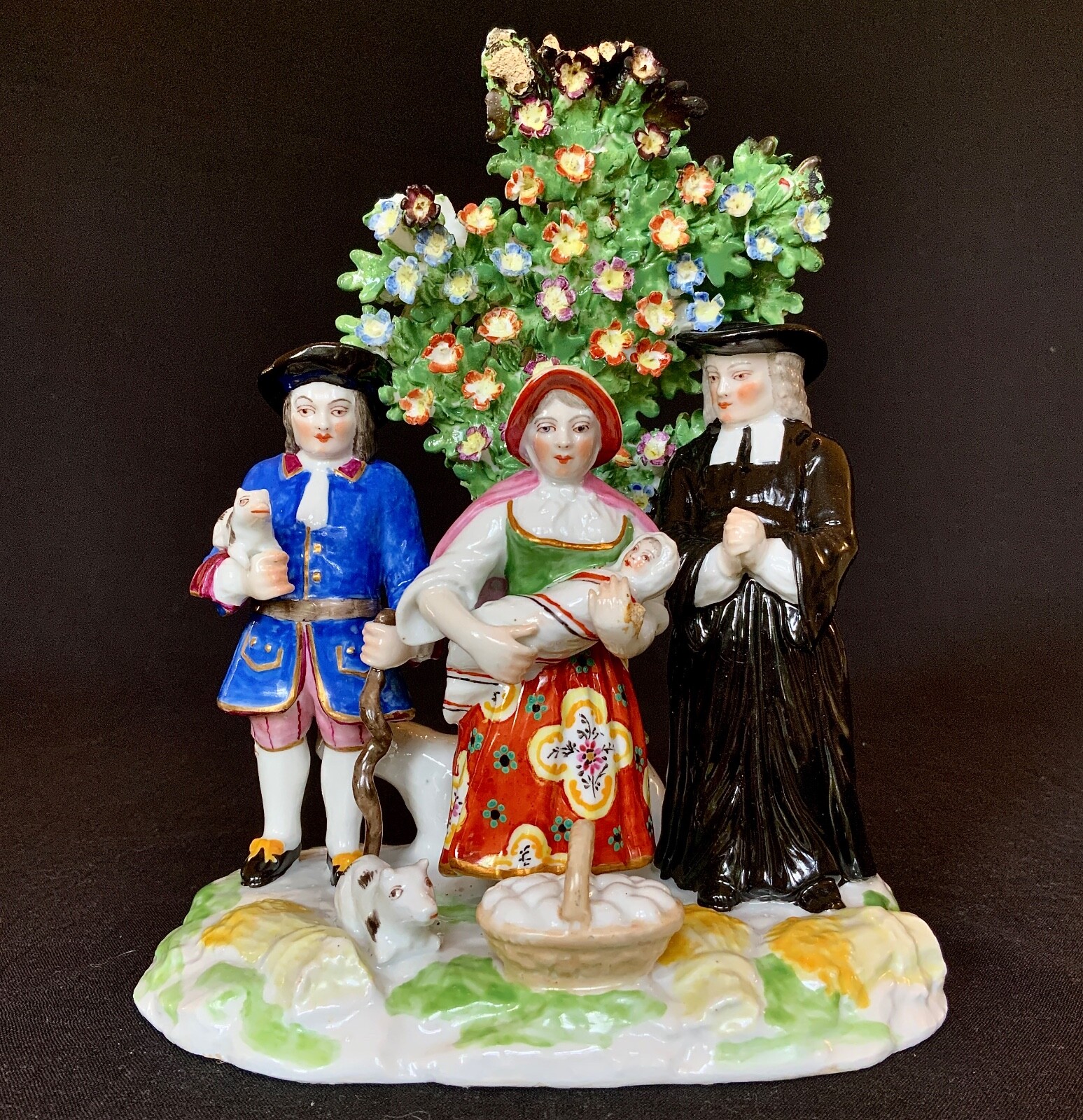 Chelsea Derby Porcelain Tithe Pig Bocage Porcelain Group c.1760-1820 Gold Anchor