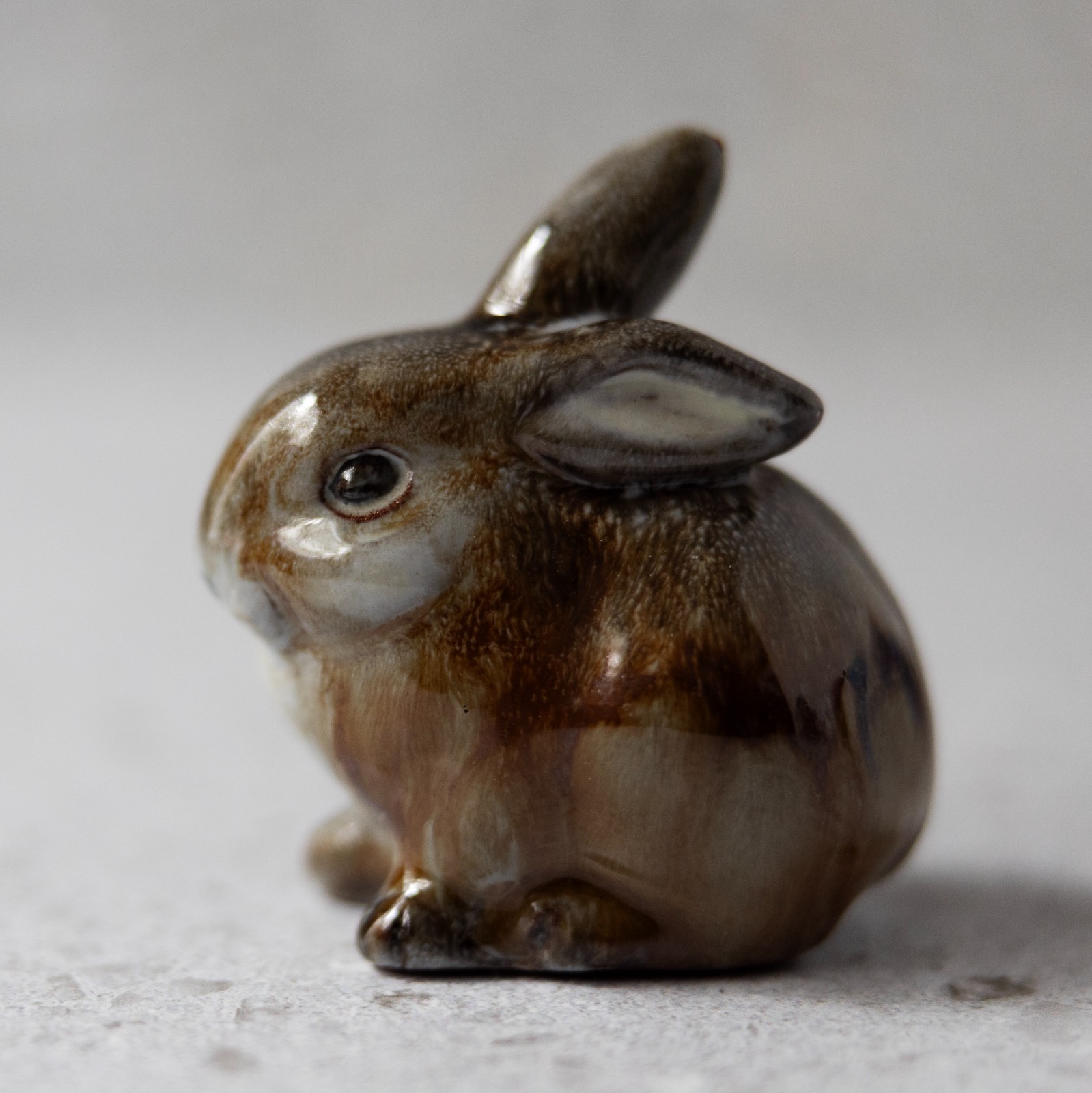Vintage 3″ Liezen Austria Ceramic Pottery Rabbit Bunny Figurine Brown Gray