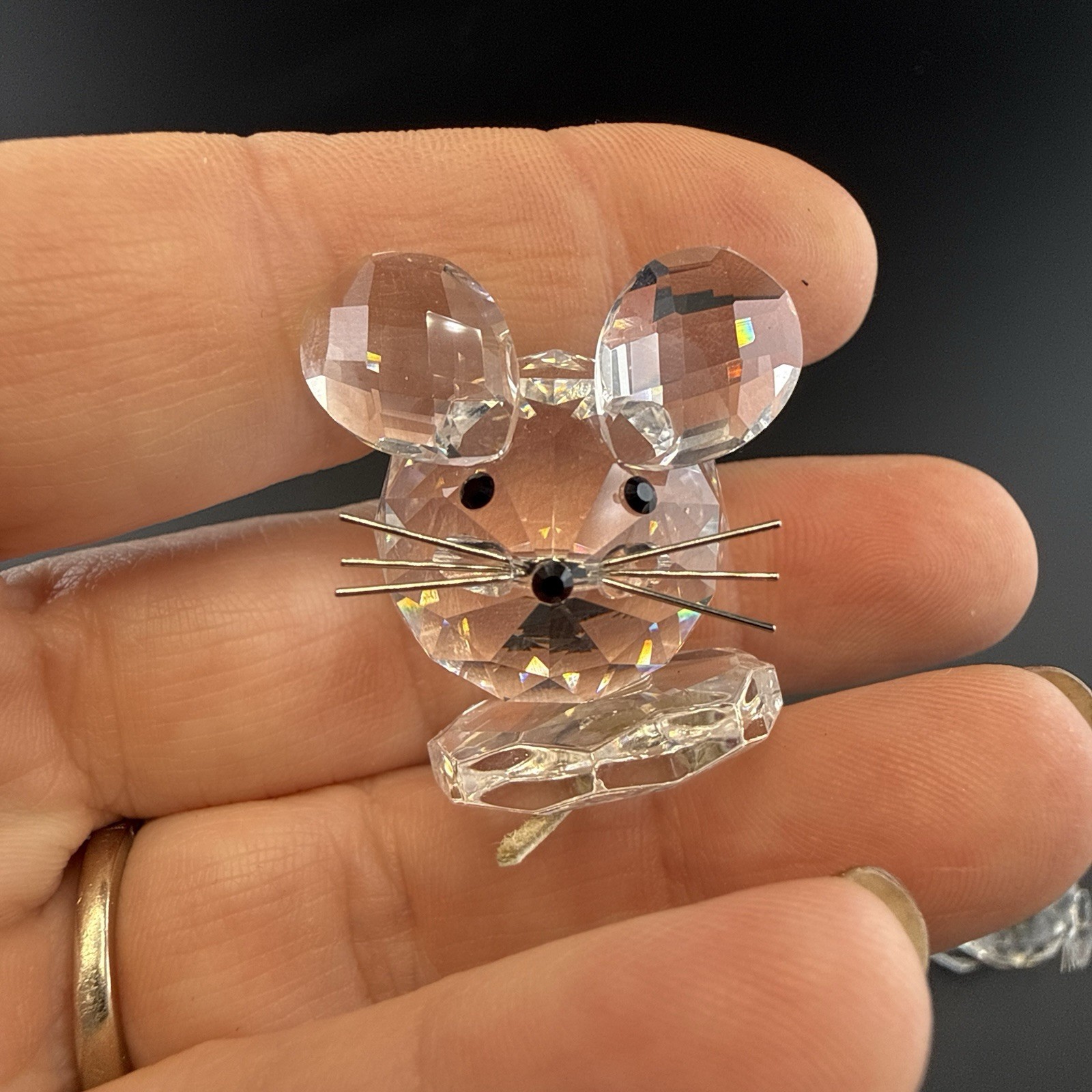 Swarovski Replica Mouse Crystal Figurine Set of 2 Farm Mice Box Leather Tail
