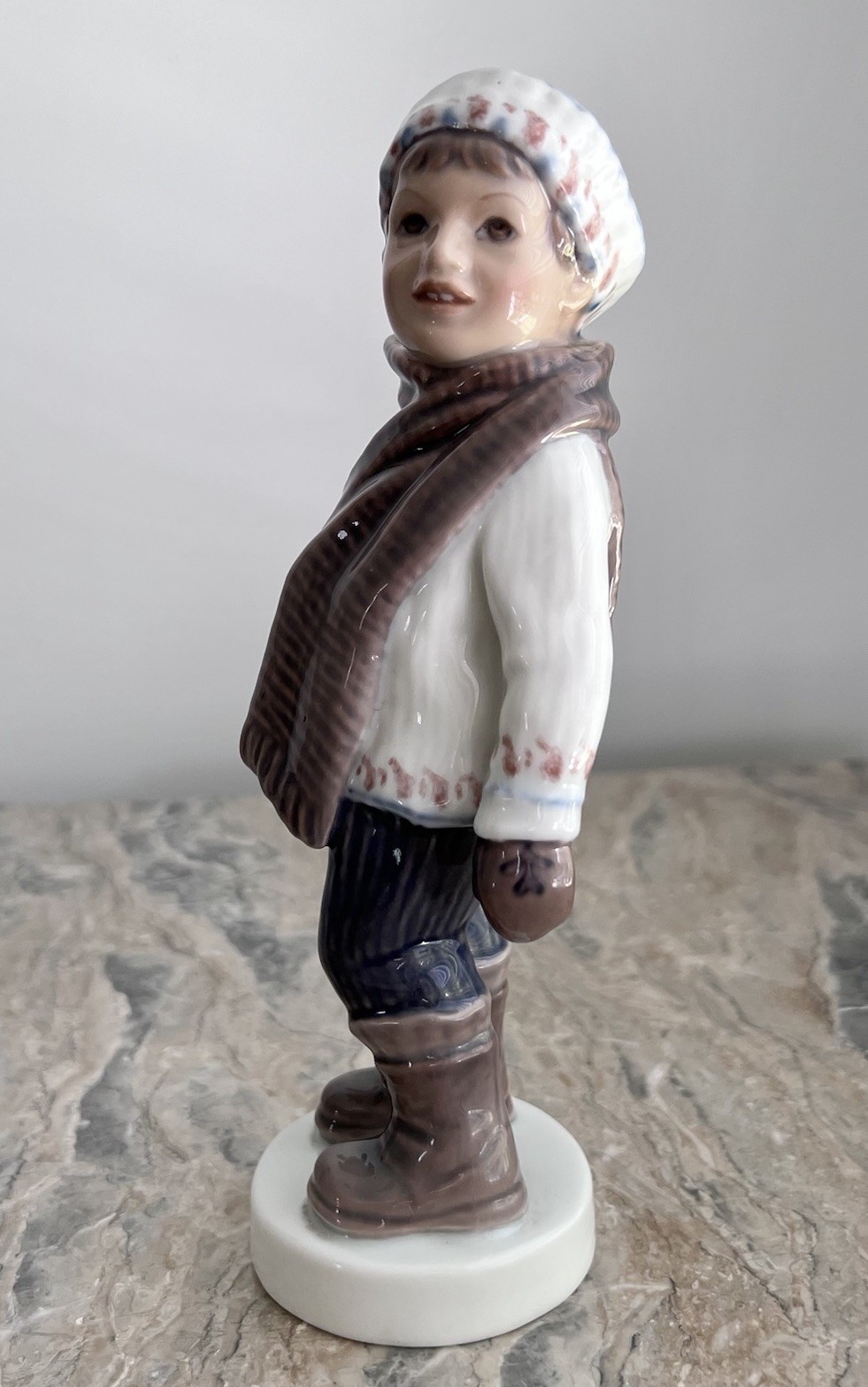 Vintage Dahl Jensen Denmark 1064 Boy in Winter Clothes Scarf Porcelain Figurine