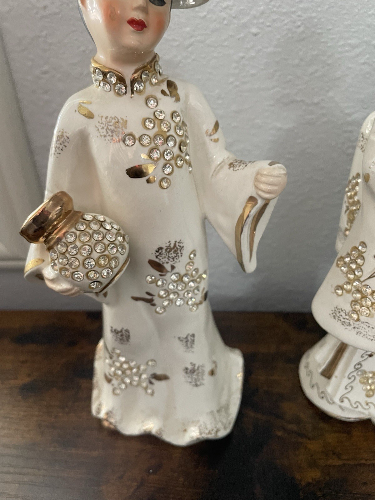 Vintage 1950’s LEFTON Asian Figurines With Rhinestones Lot Of 4