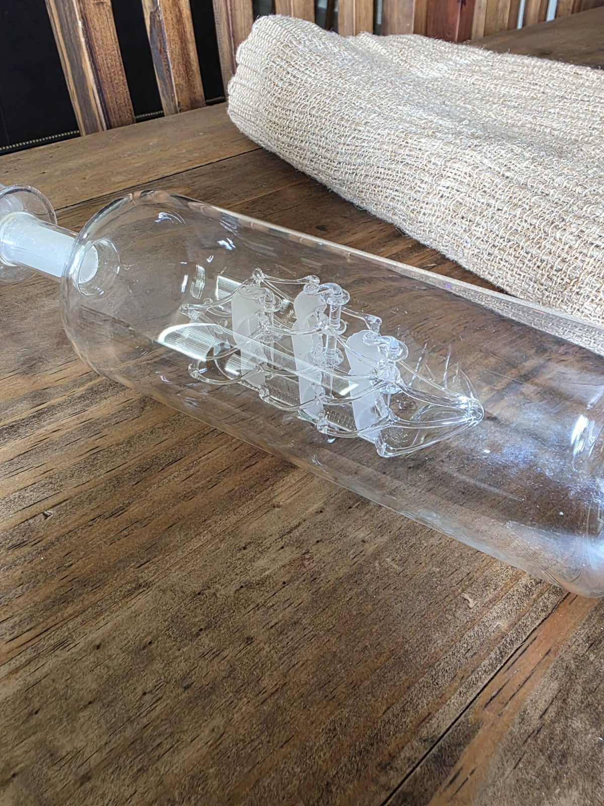 Glass Ship Figurine 3D Effect Nautical Decor Clear White for Any Room