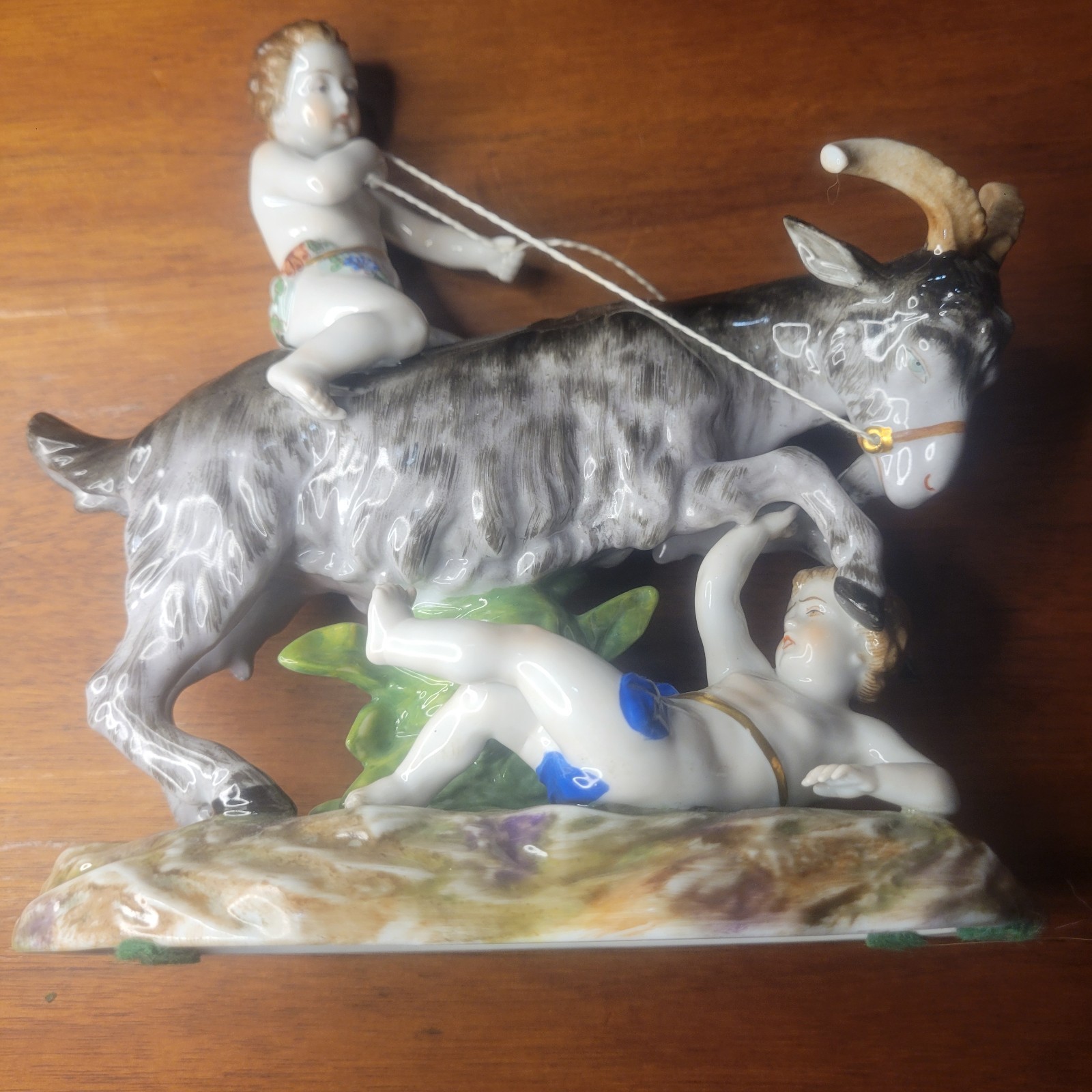 Antique MULLER VOLKSTEDT Dresden Putti Cherub Goat Porcelain Figurine Bacchanal