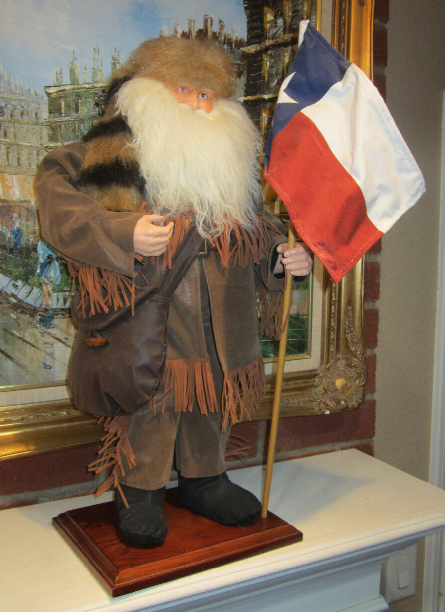 Custom Made 22″ Western Texan (or Santa) Holding Texas Flag On Wood Base Unique