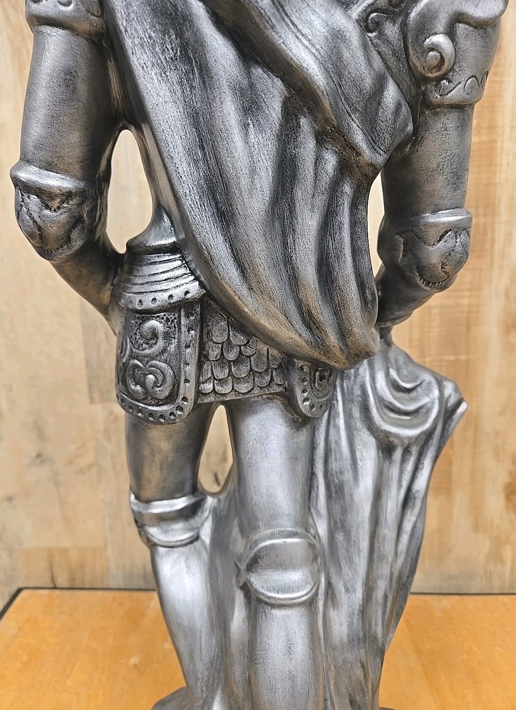 25″ Vintage Medieval Knight Chalkware Sculpture Statue Artist Signed Silver Old