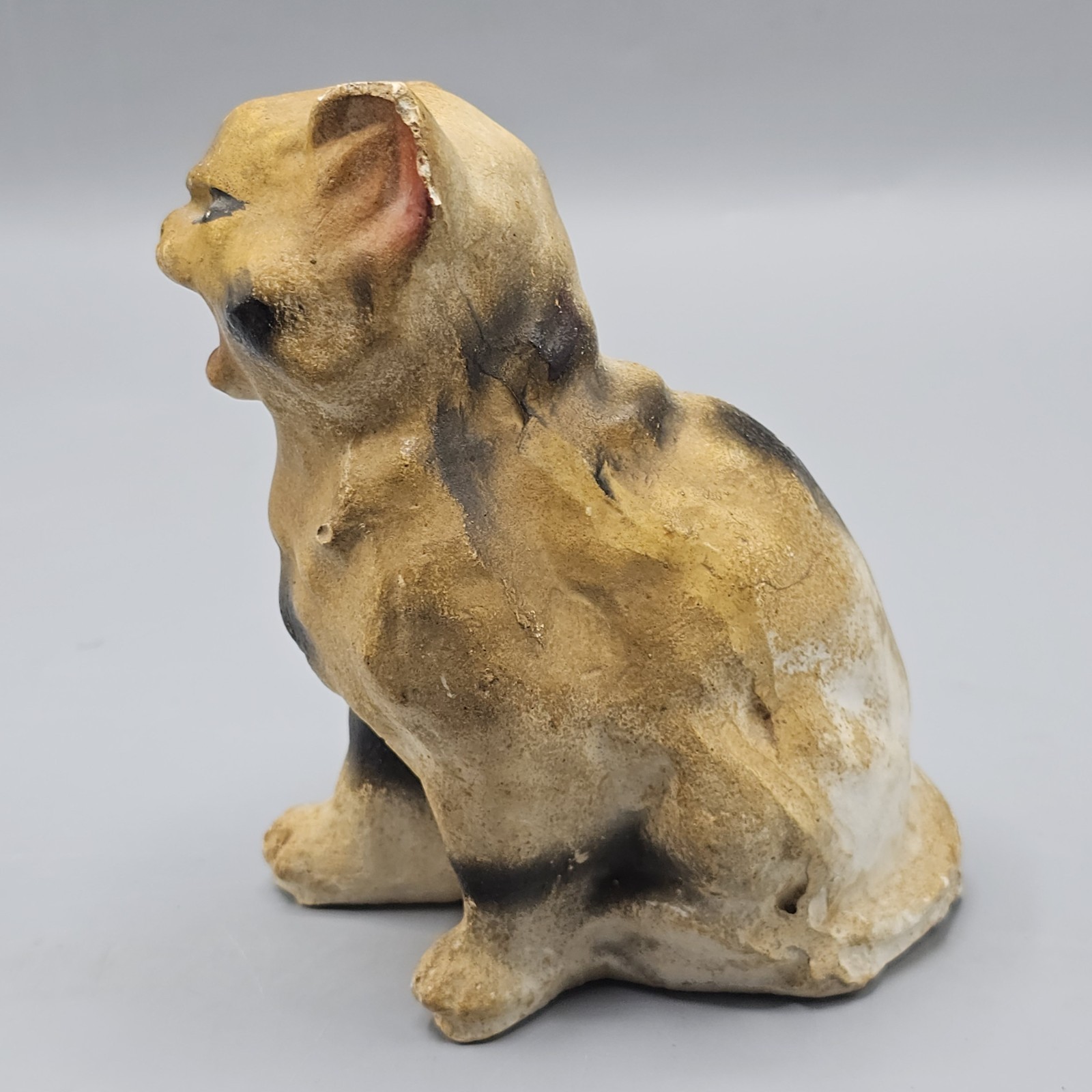 Vintage Chalkware Carnival Prize? Cat Halloween Angry Rustic Calico 6″ Folkart