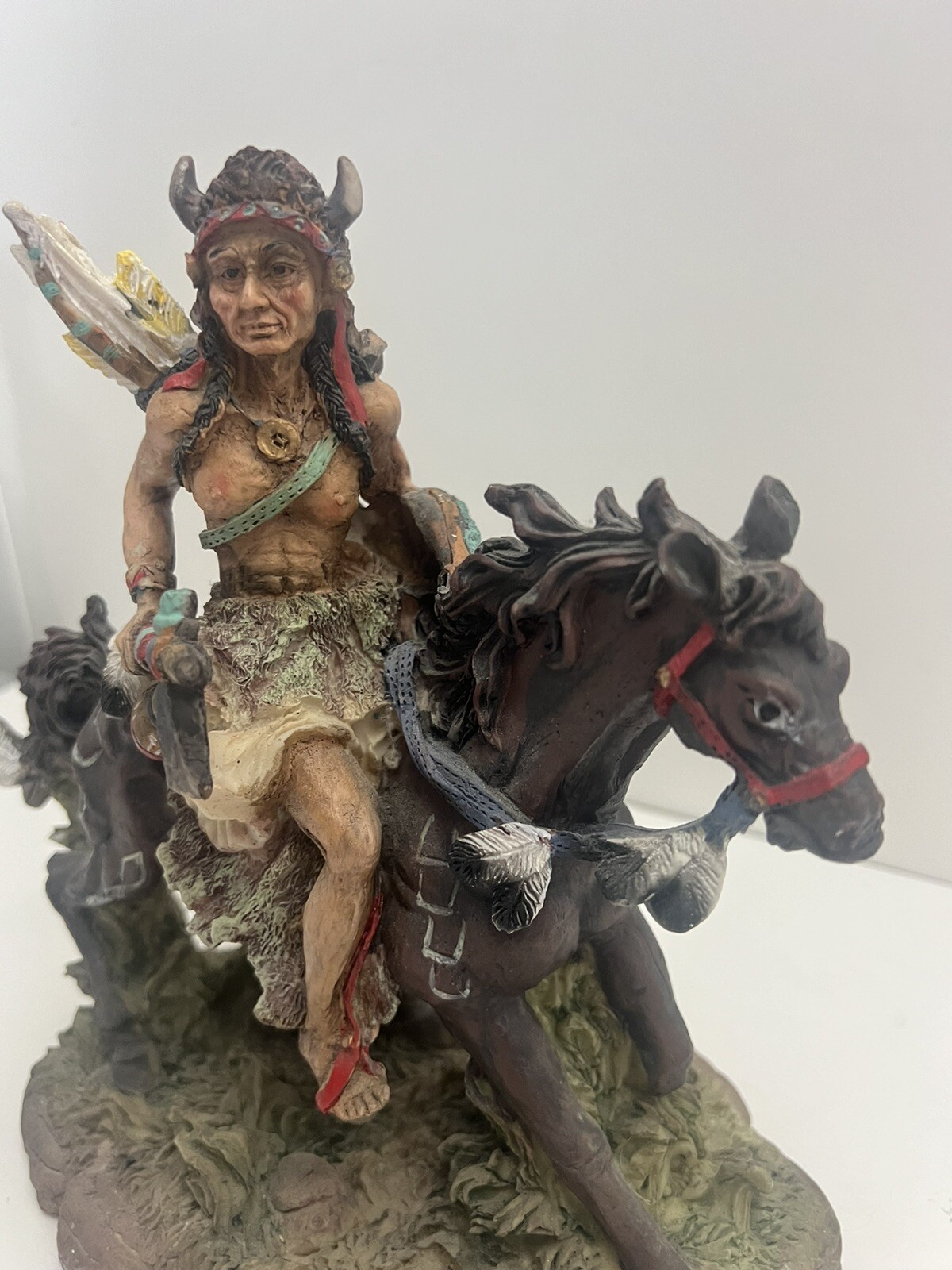 Native American Indian Chief Warrior Man on Horse Resin Figurine 9″ Statue Decor