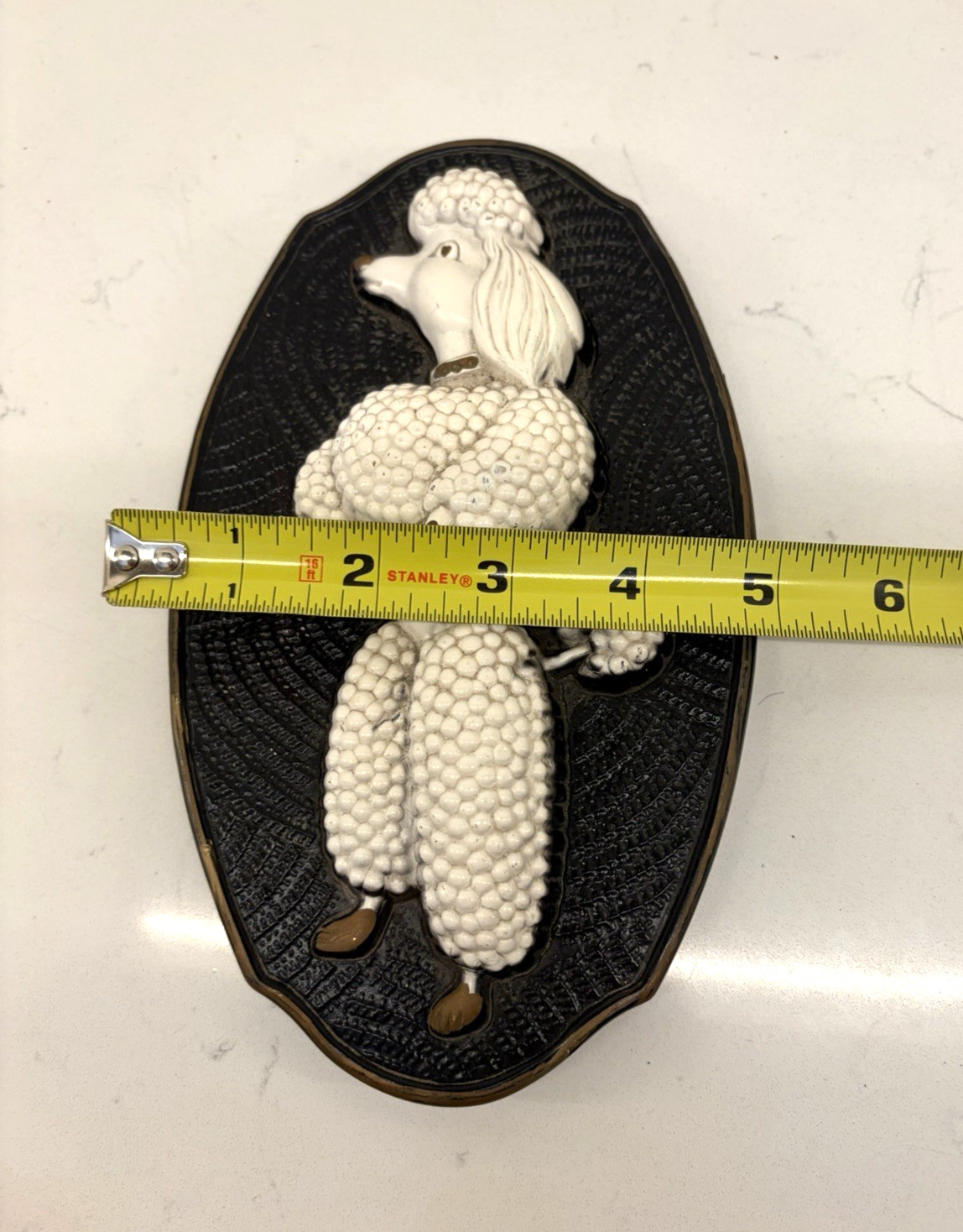 1969 Miller Studio Chalkware Plaque White Standing Poodle Wall Hanging 8″ Tall