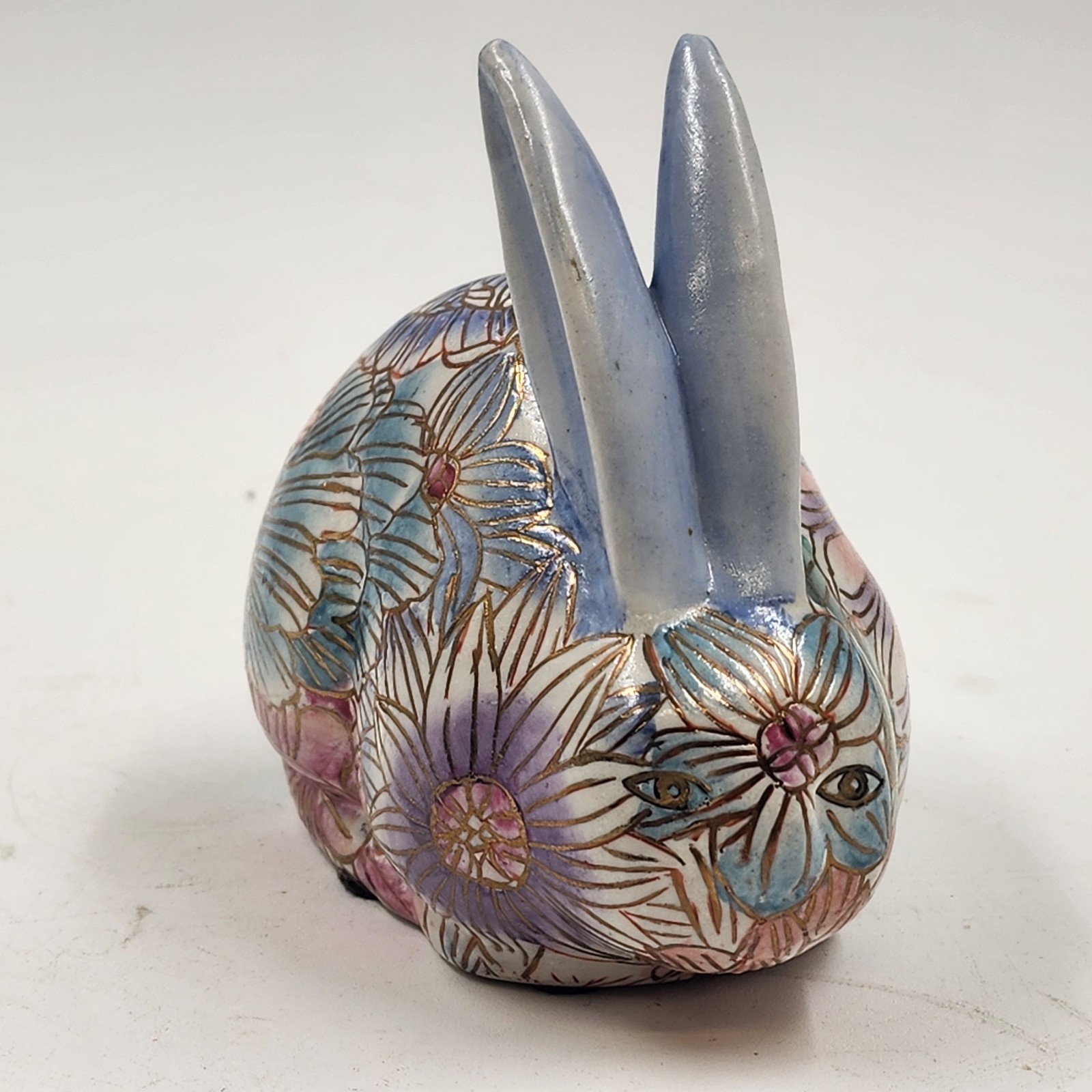 Ethan Allen Home Collection Ceramic Bunny Rabbit Floral Figurine 5″ Multicolor