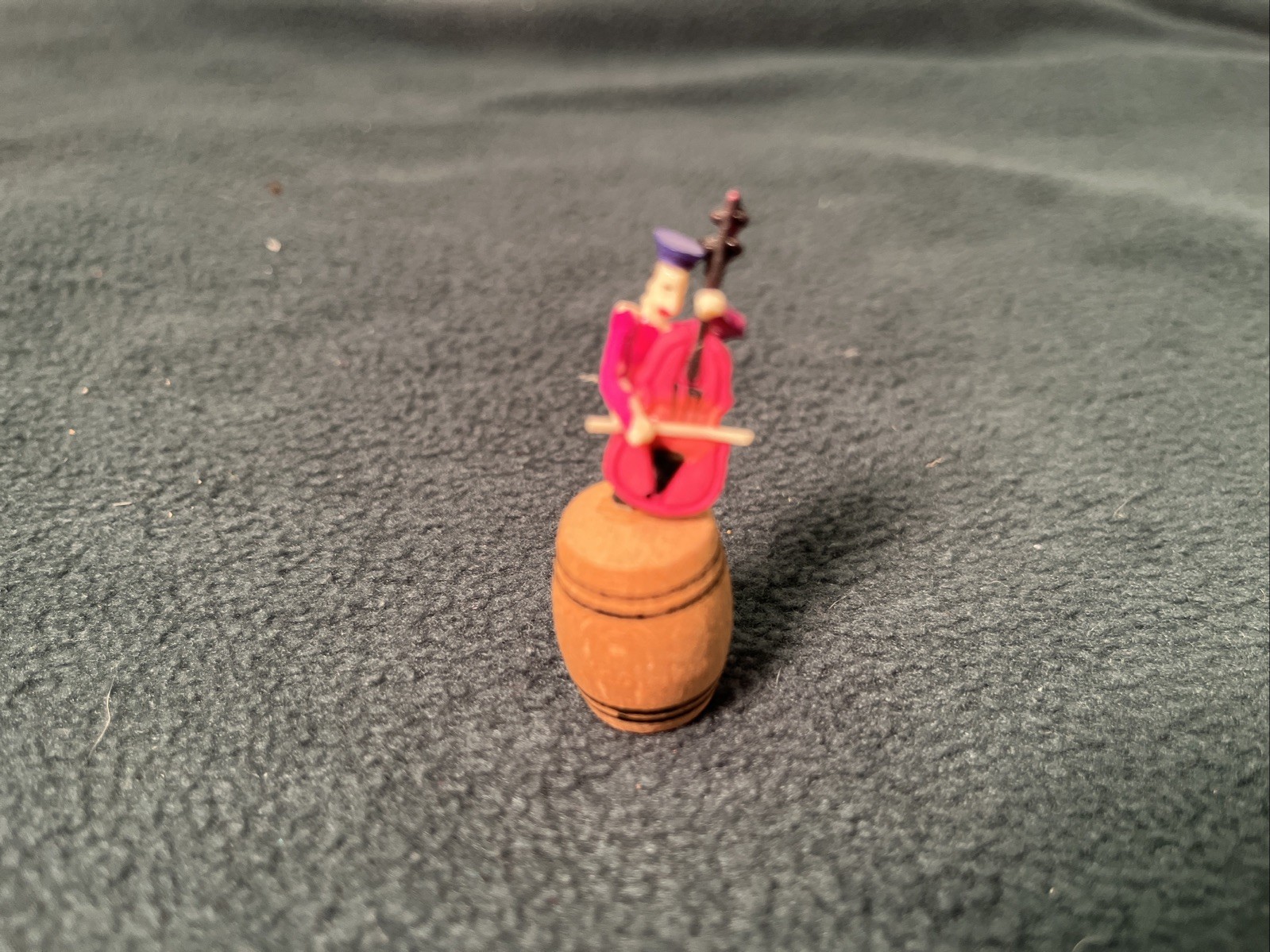 12 Vtg Miniature Ragtime Band Musicians on Wooden Barrels Japan 1940’s Lot Small
