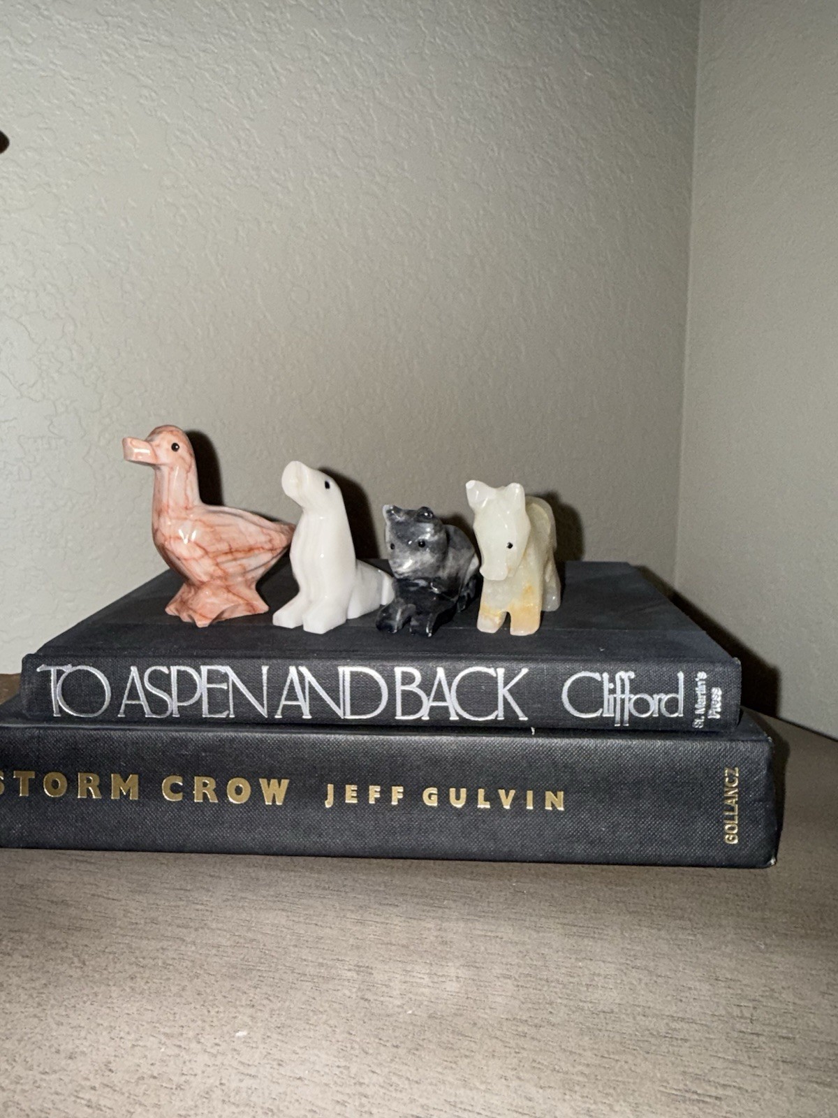 Marble Onyx Hand Carved Figurines Set Of 4 Duck Seal Cat Donkey