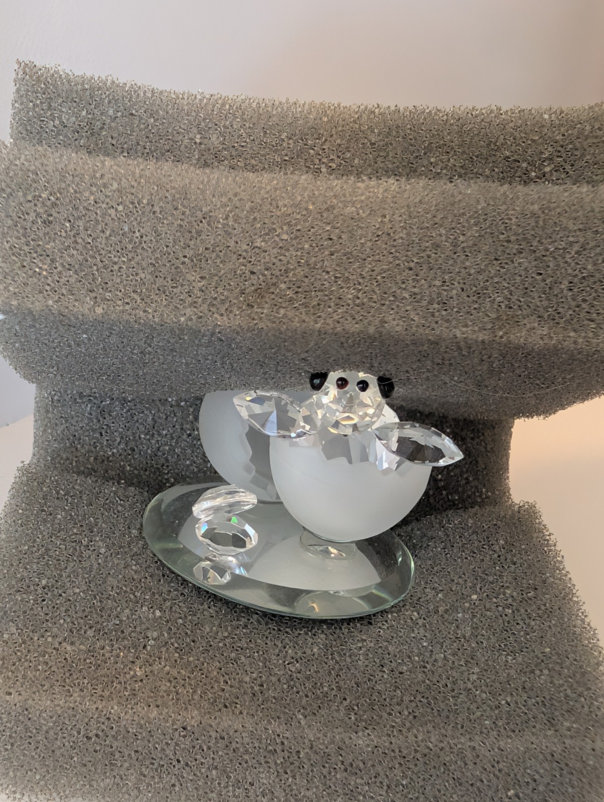 Crystal World Spring Chick In Egg Figurine Mirrored Base Glass Hatching Bird