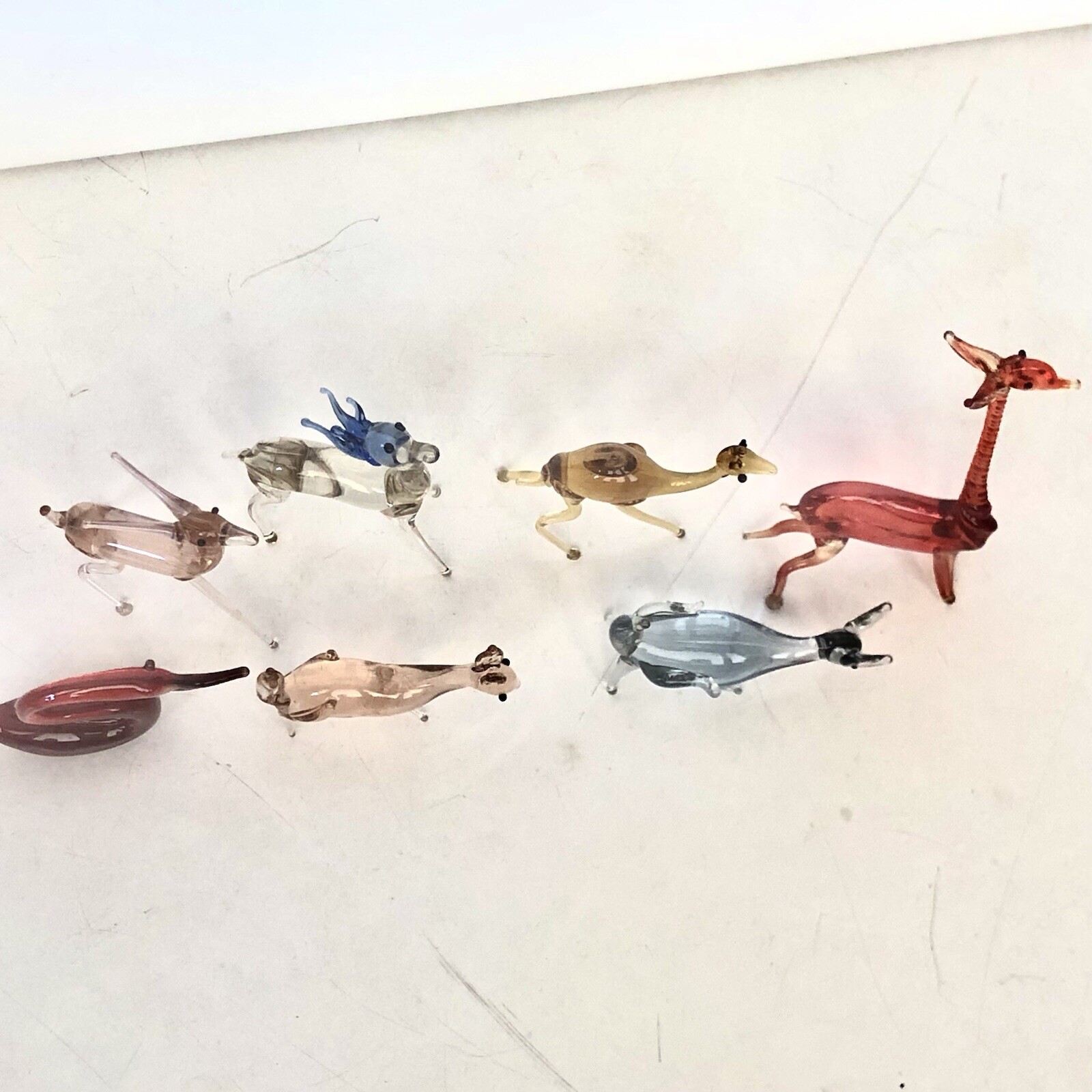 Set Of 7 Handmade Tiny Small Mini Glass Animal Figurines Made In Czech Republic