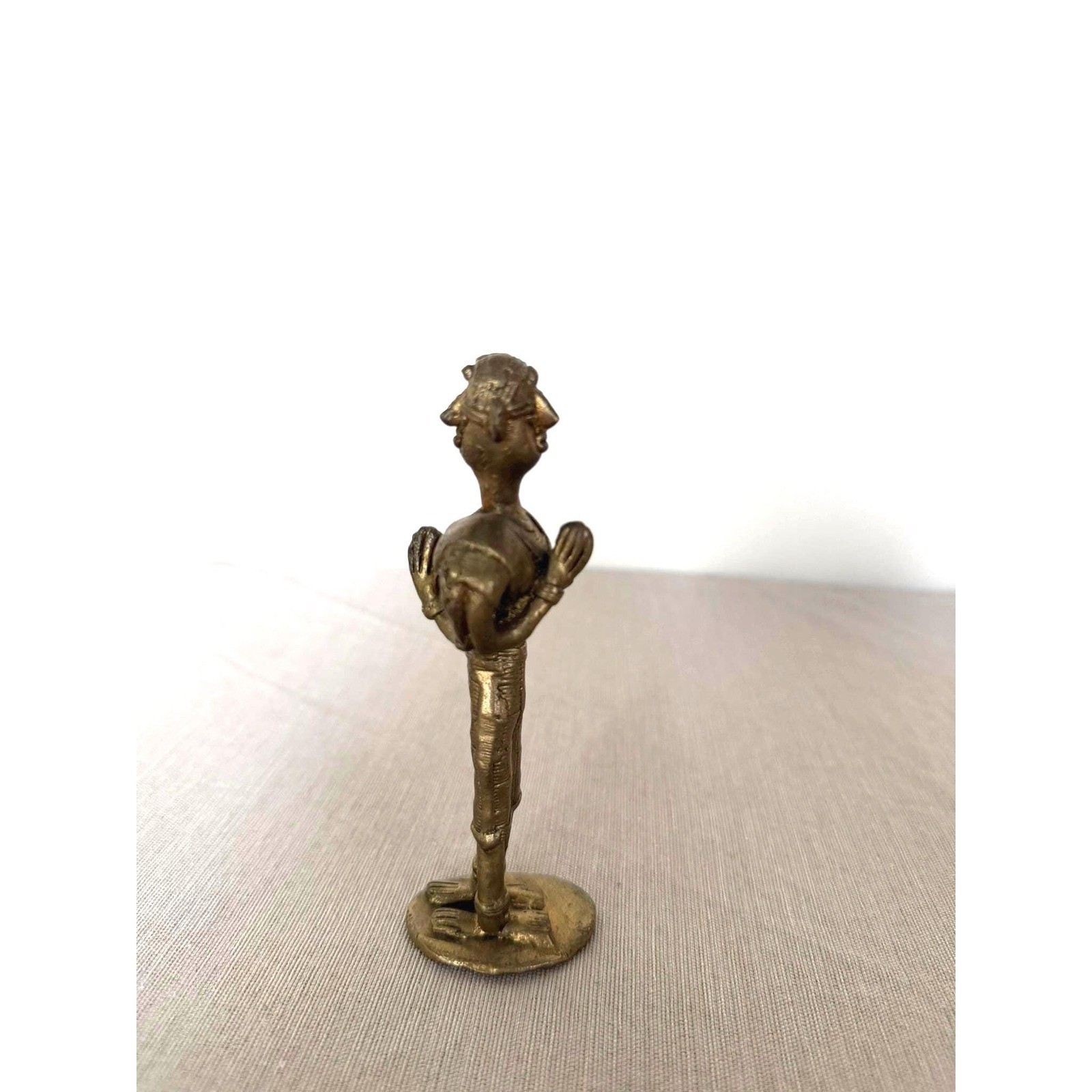 Vintage Two Sided Dhokra Brass Figurine – Lost Wax Cast Folk Art Sculpture