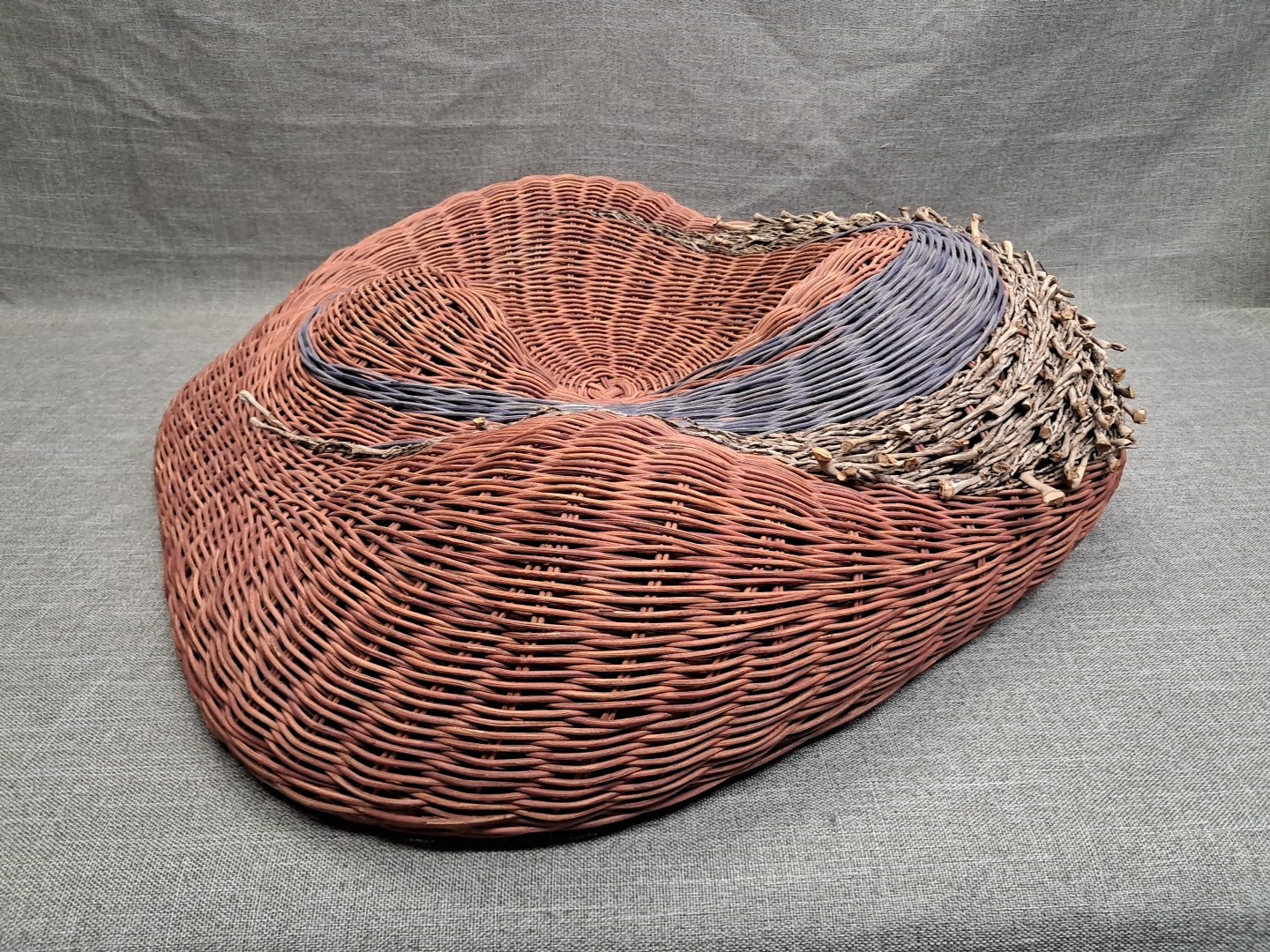 Sally J. Bright Saijo Handwoven Contemporary Abstract Wicker Wall Sculpture