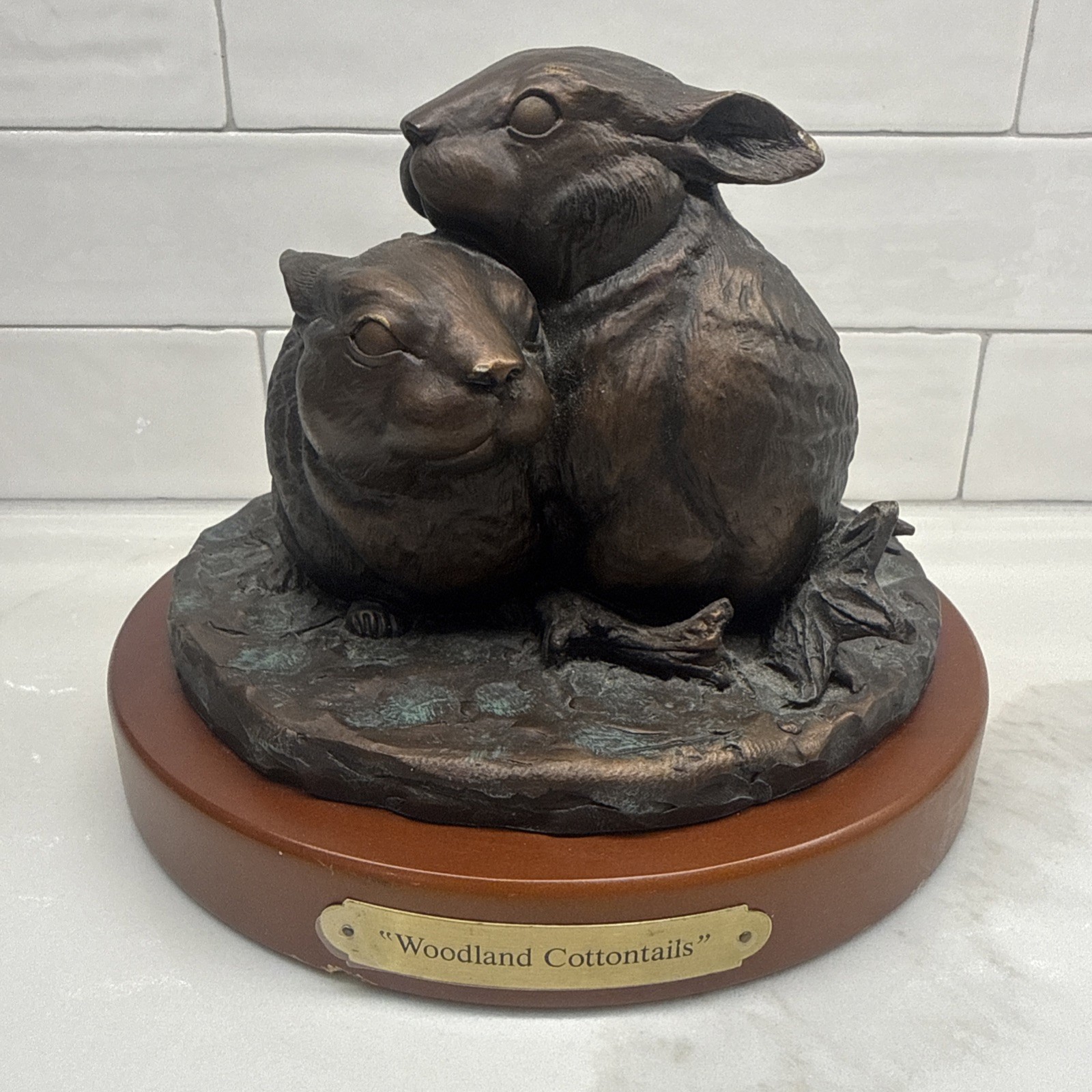 HTF Big Sky Carvers “Woodland Cottontails” Bronzed Rabbit Bunnies Burl Jones ‘93