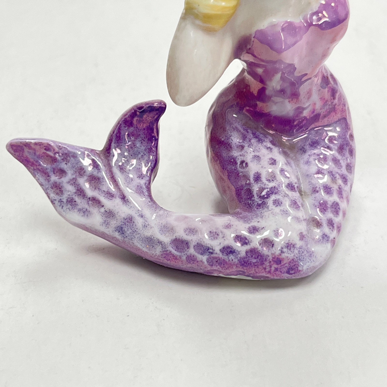 Merrymaid Mermaid Blonde Figurine Purple Dress Sitting 3.5″ Tall