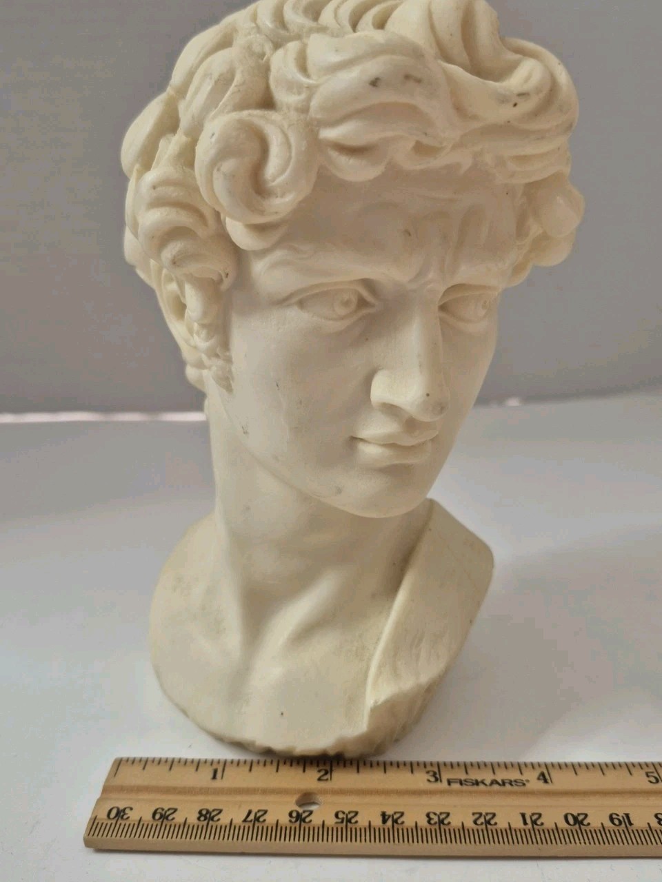 David Michelangelo Italian Bust Signed G. Carusi Detailed Head Resin Sculpture