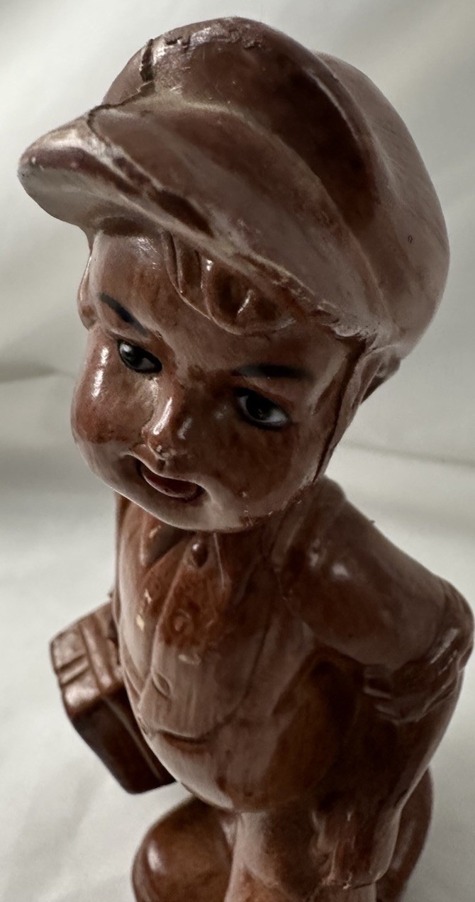 Boy With Suitcase Italy Faux Wood Figurine Dutch or Italian Vintage