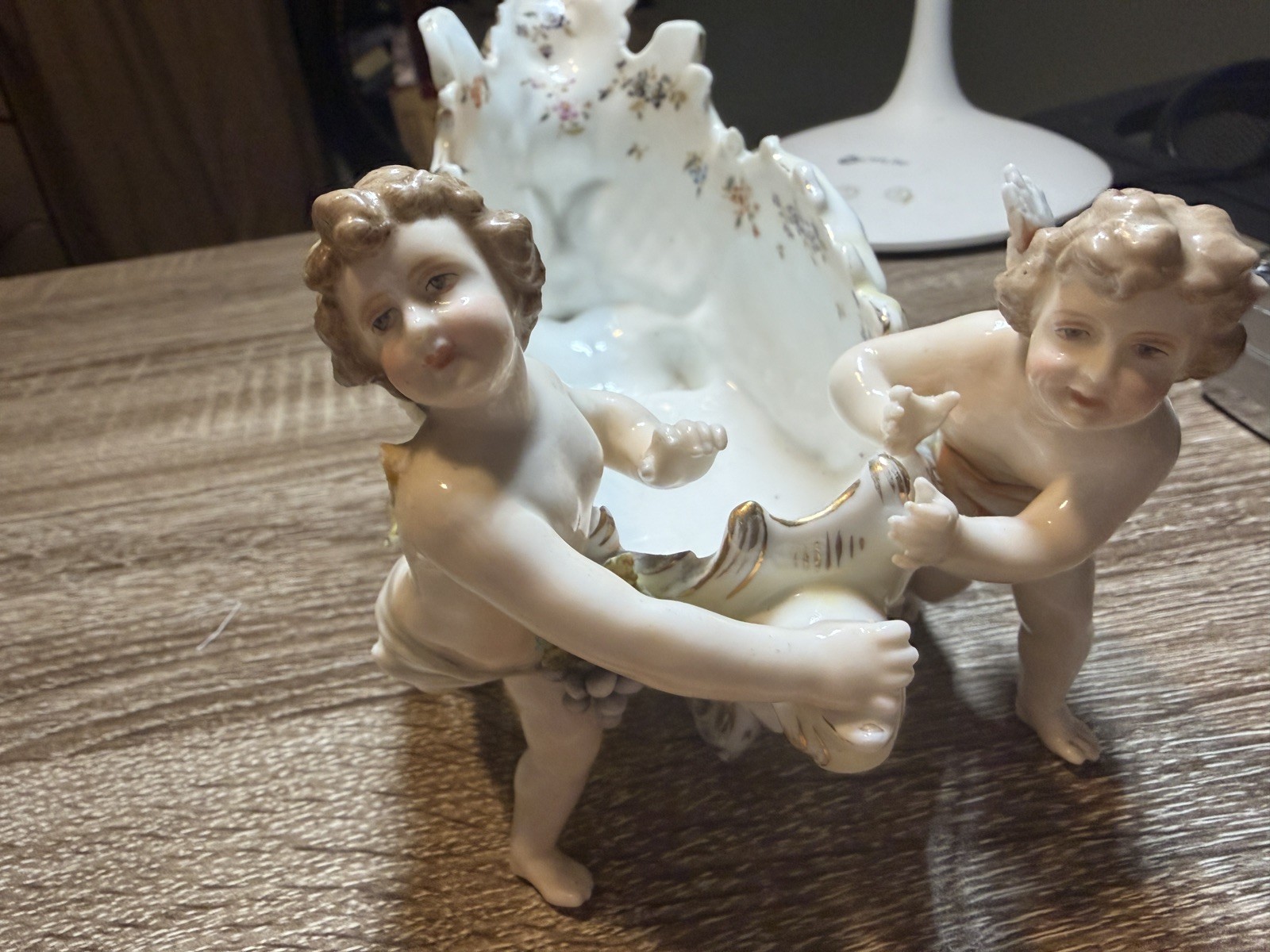 Antique Volkstedt Porcelain Cherub on Chariot Triebner Ens Eckert Rococo 1880s