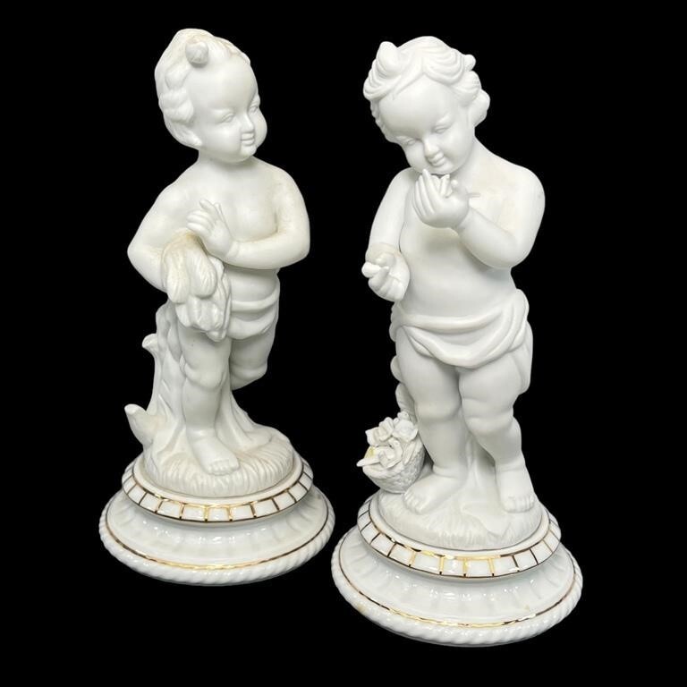Andrea By Sadek white porcelain cherub Decorative Center-piece Figurine Set of 2