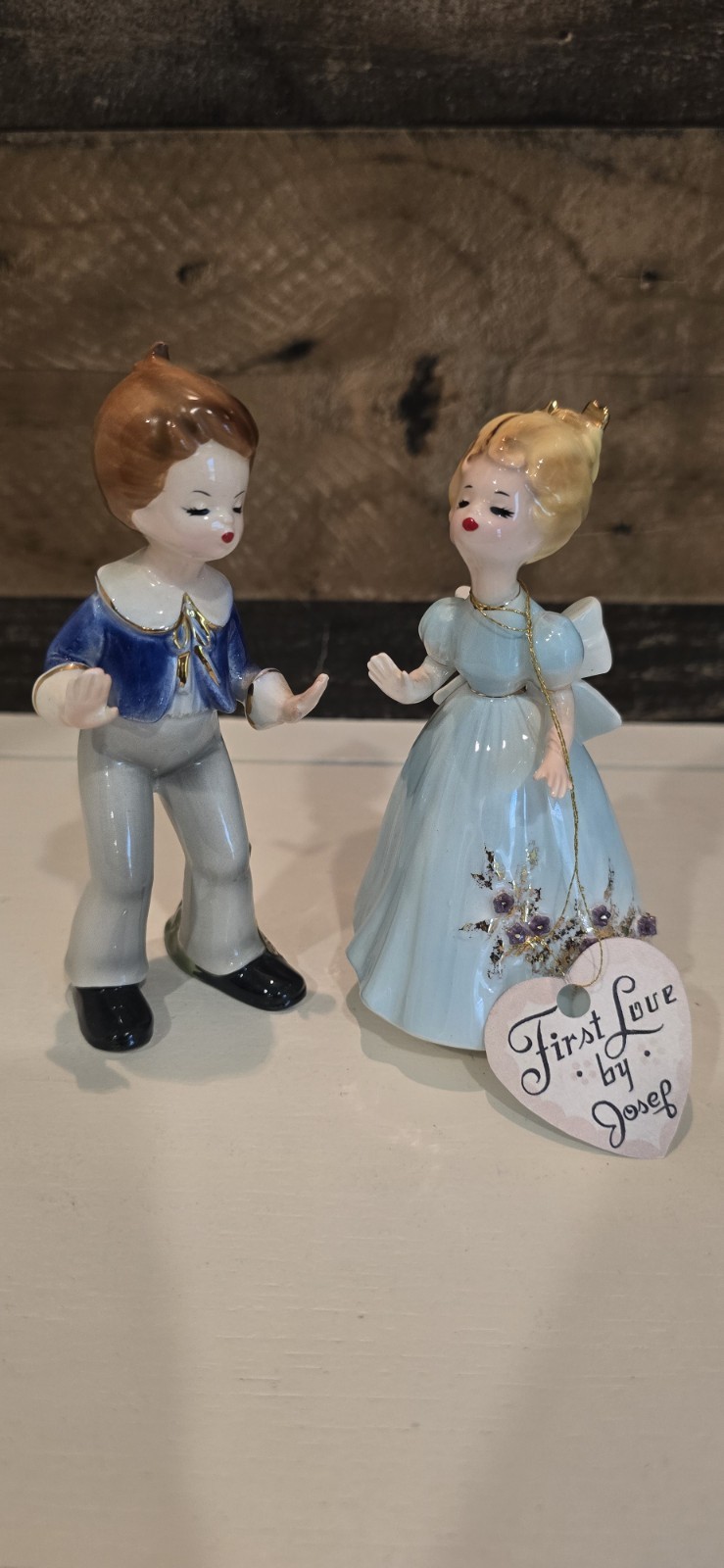 Vintage 1950’s Josef Originals First Love Bob and Betty Kissing Figurines Tag