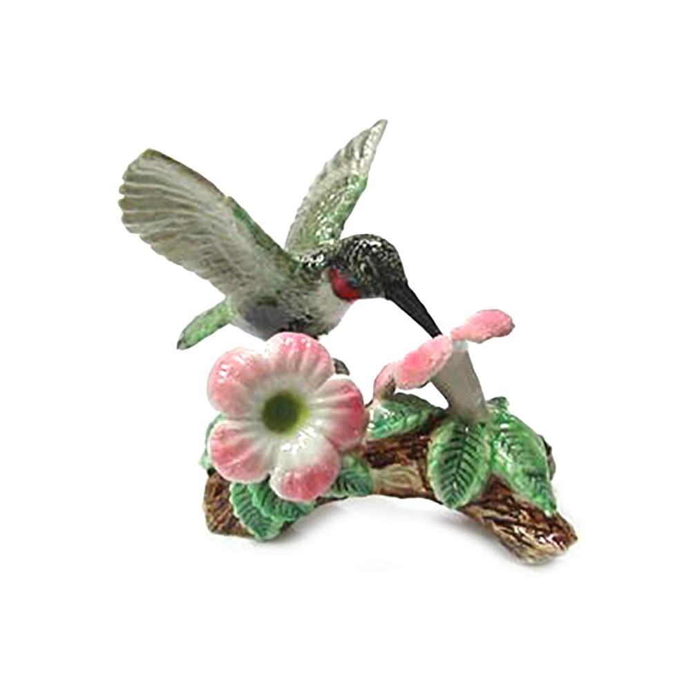 Northern Rose Hummingbird on Flower – Handcrafted – Miniature Porcelain Figurine