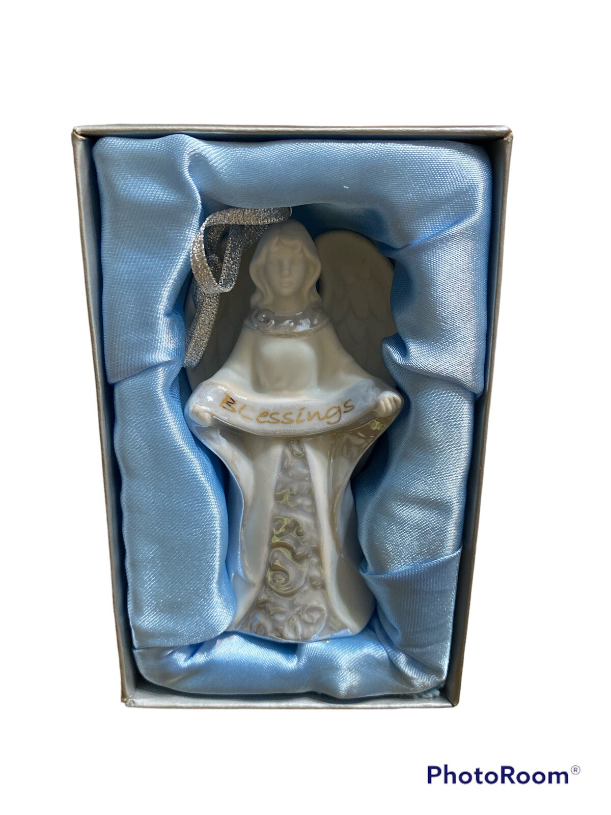 Set of 6 Porcelain Inspirational Angel Ornaments with matte and glaze finish
