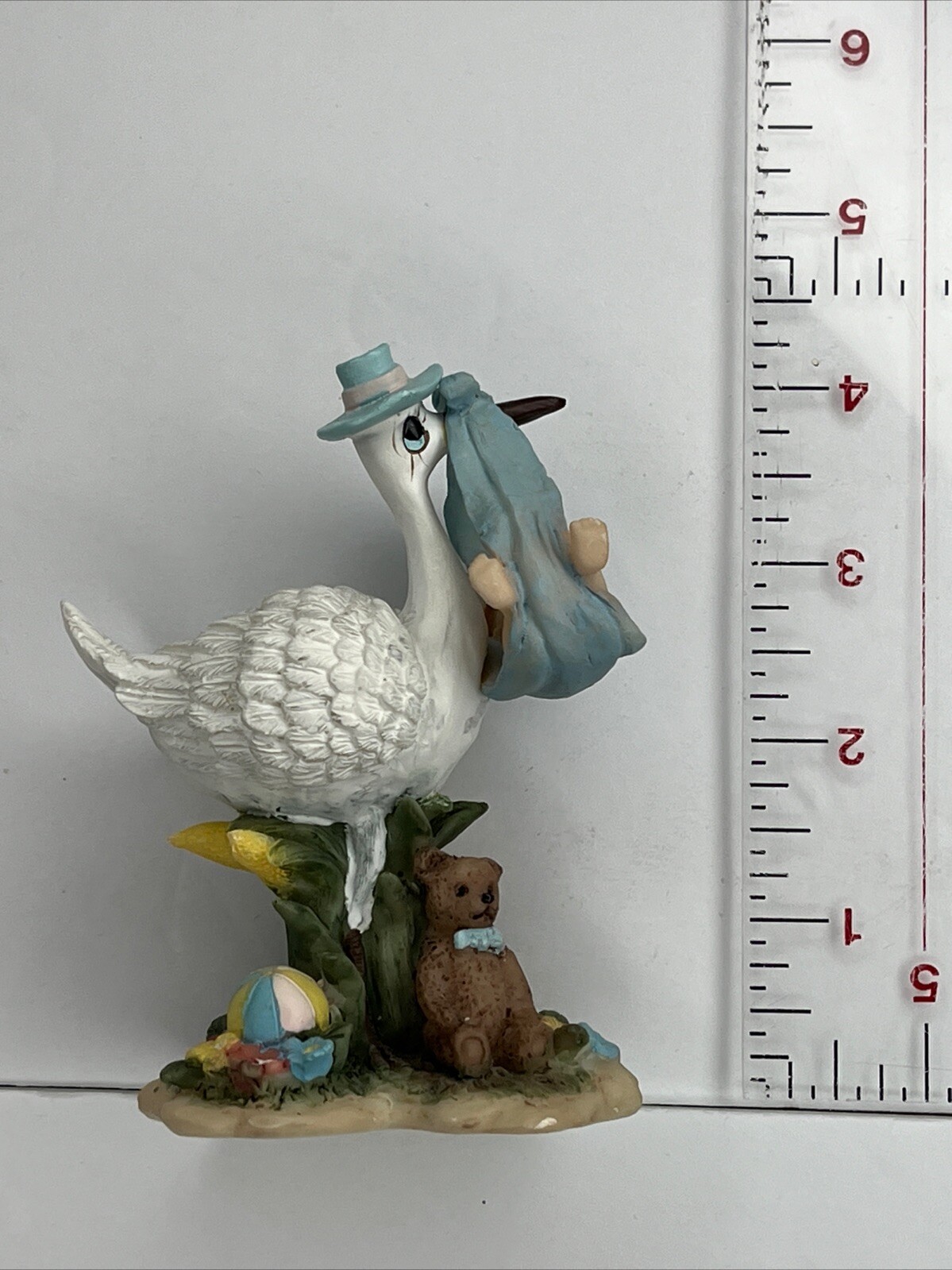 Vintage Shiah Yih Stork Bringing Baby Shower Ceramic Figurine Collectible Décor