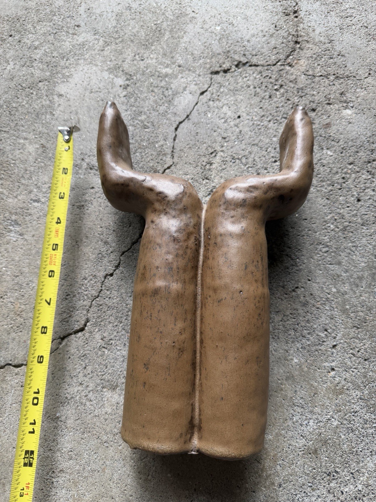 Vintage Mid Century MCM ceramic Hands Sculpture Folk Art Brown Glaze